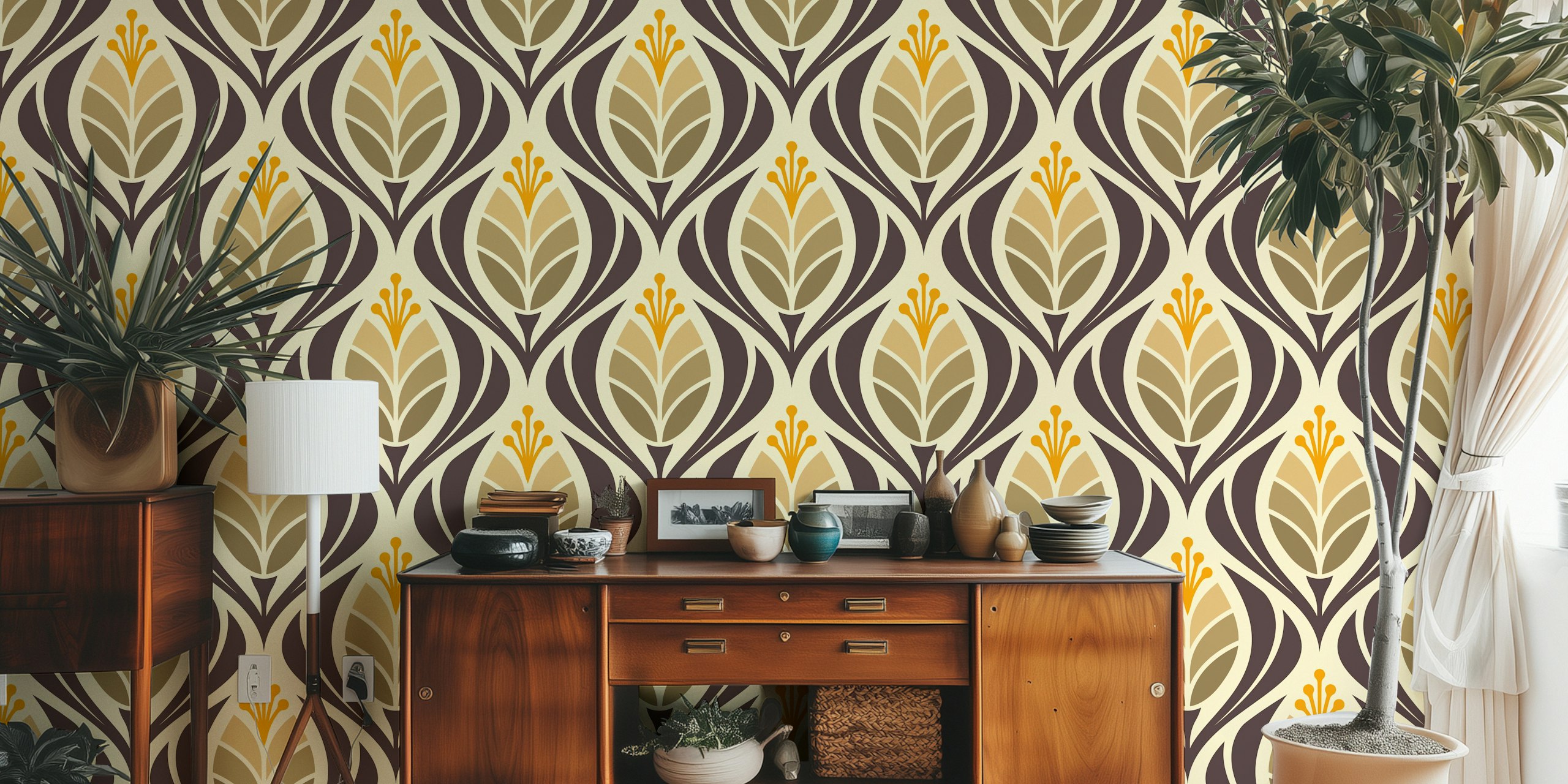 Bold Retro Tulip Blossoms wallpaper dans une pièce