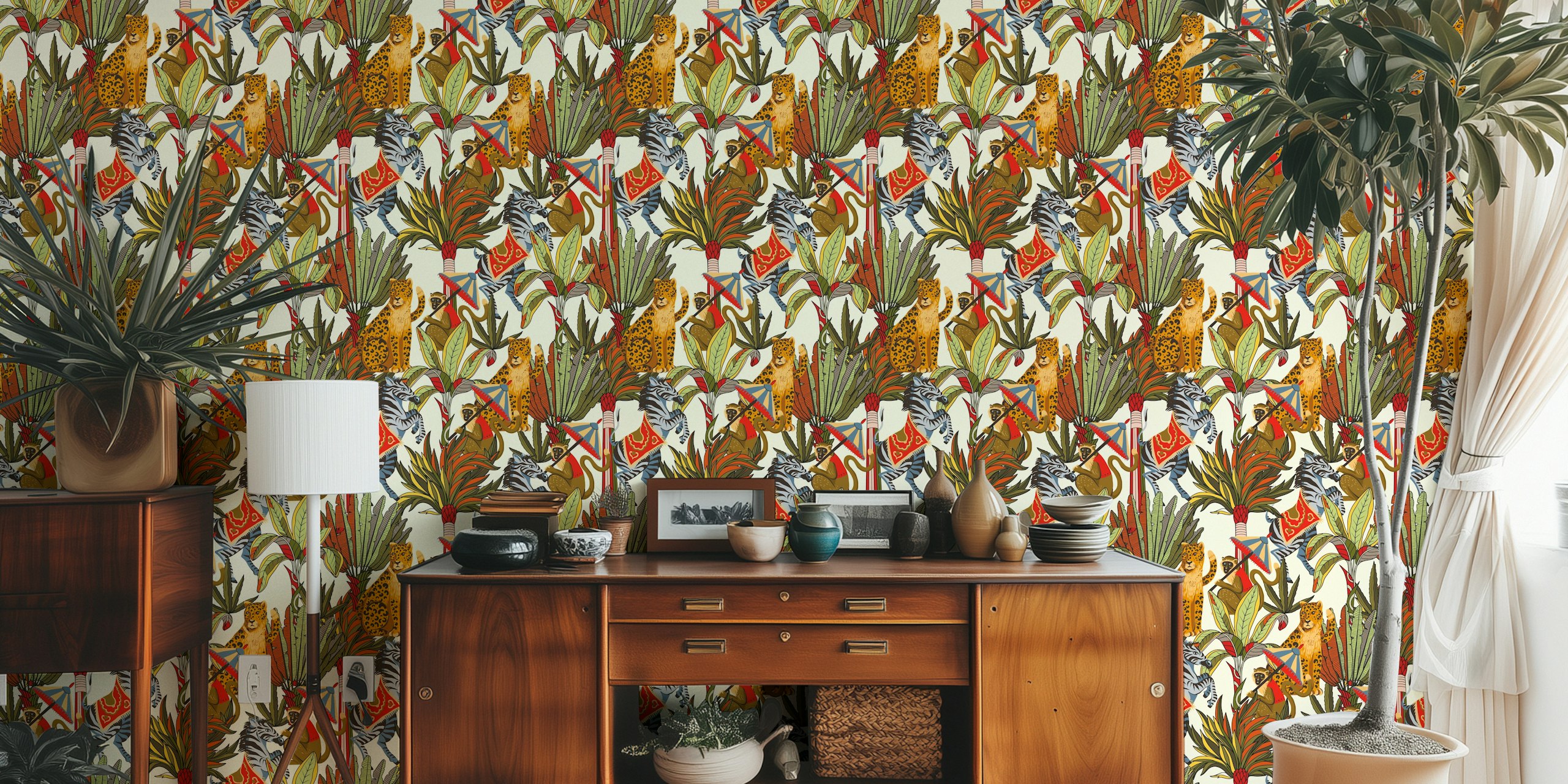Vibrant Animal Kingdom tapetdesign i ett rum