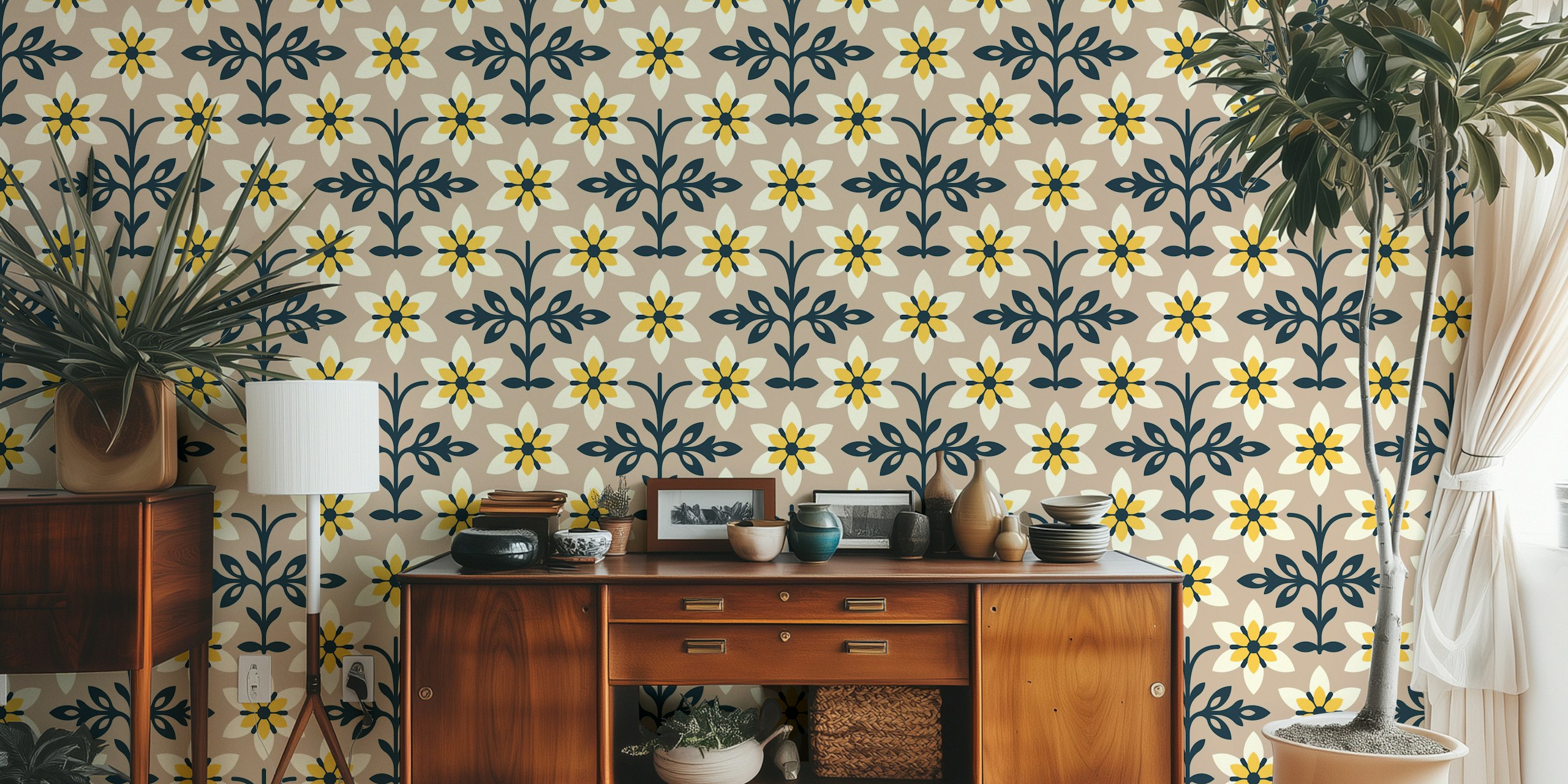 Radiant Vintage Flower Vibes in Beige dizajn tapete