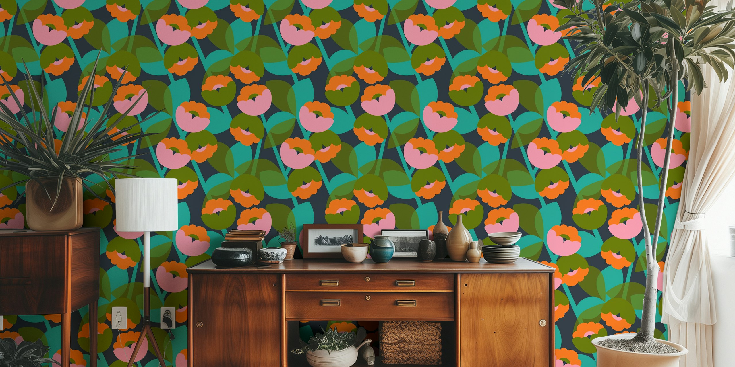 Etta Floral Navy tapet i et rom