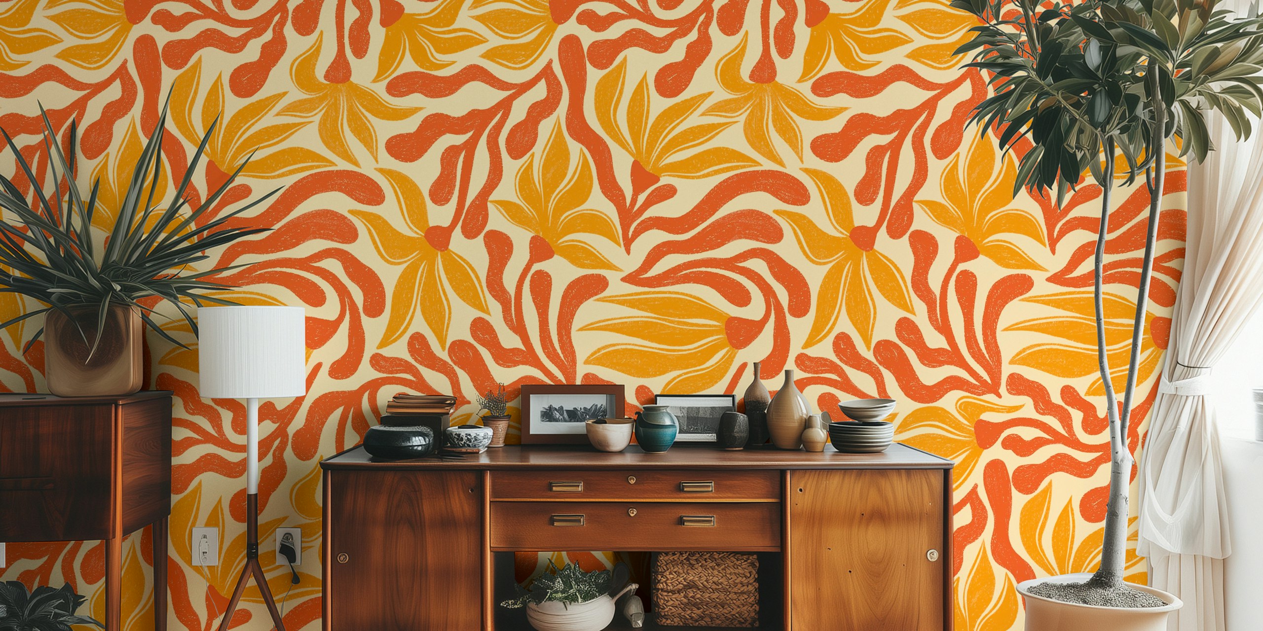 Vintage Floral Waves wallpaper σε ένα δωμάτιο