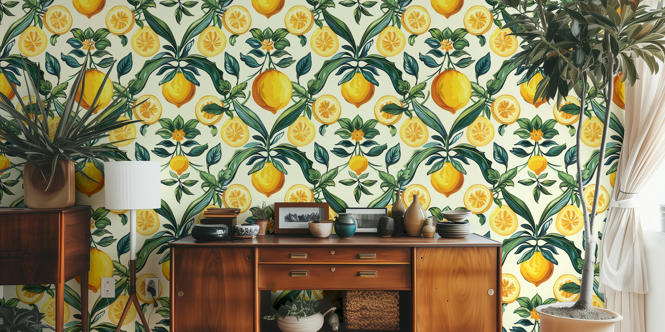 Mediterranean citrus tiles wallpaper in a room