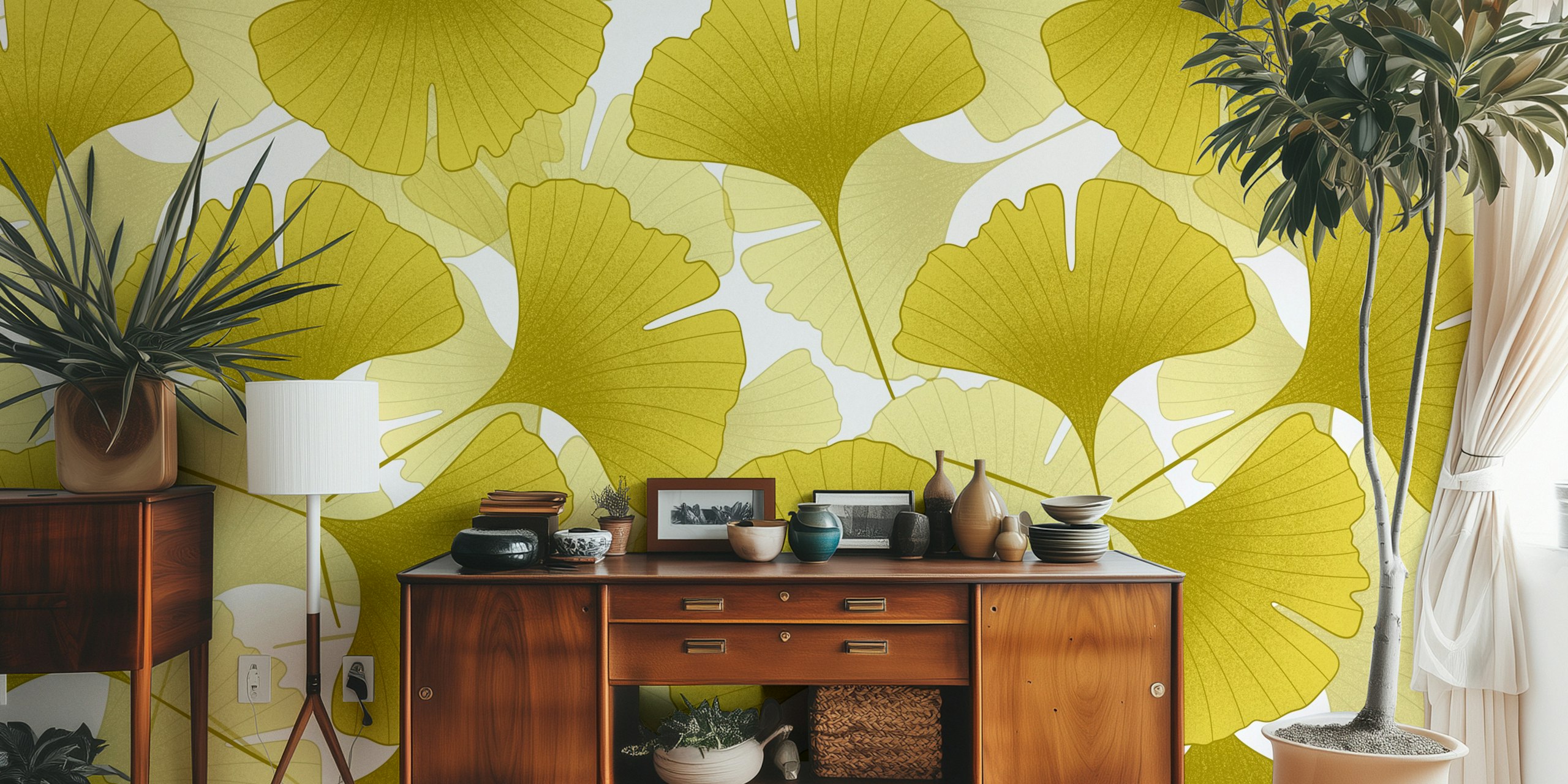 Ginkgo Biloba Leaves wallpaper in a room