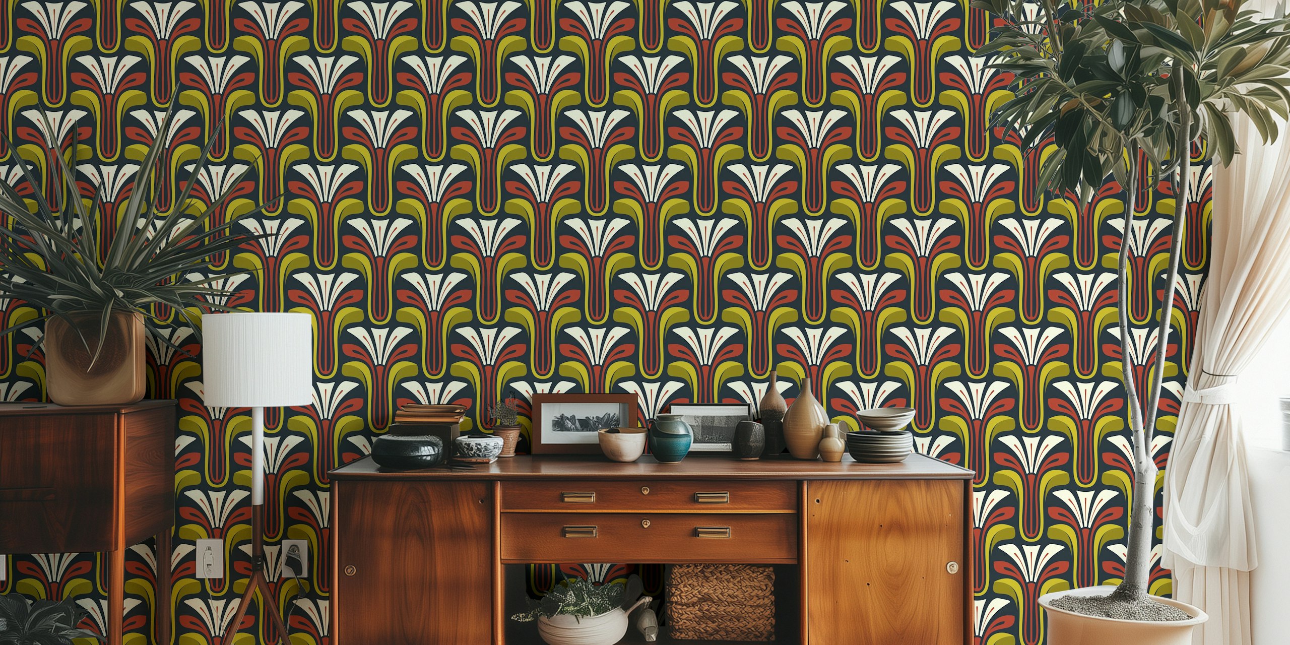 Stylish Vintage Bloom in Red Green - S in een kamersetting