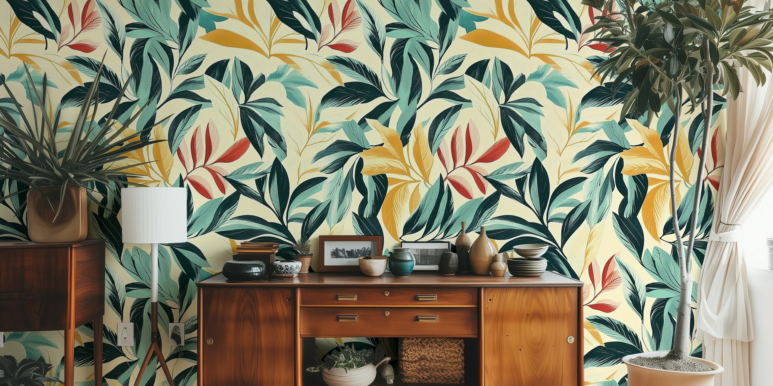 Soft Leaves wallpaper design in a room
