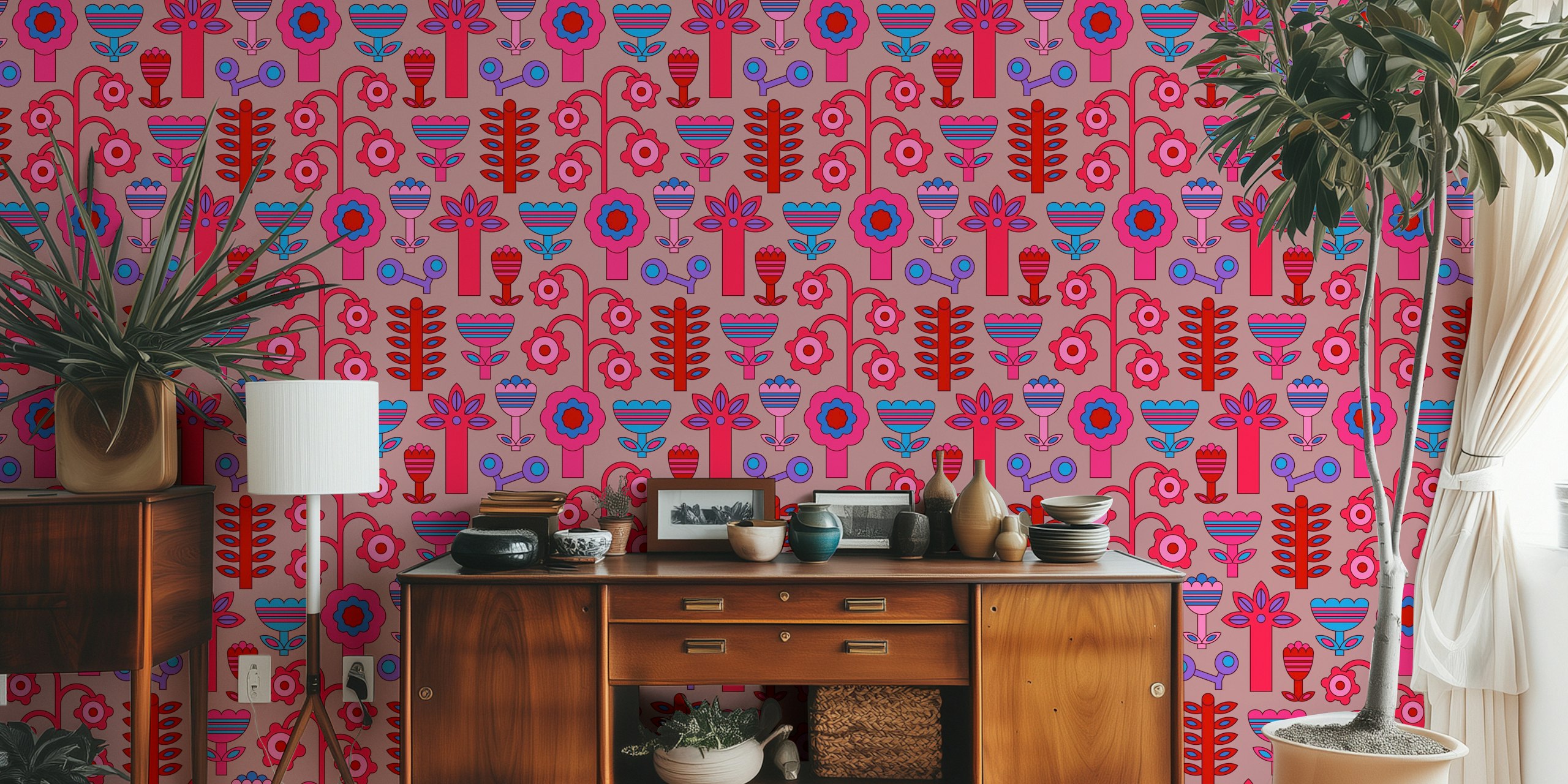 Tapeta Retro flowers v pokoji