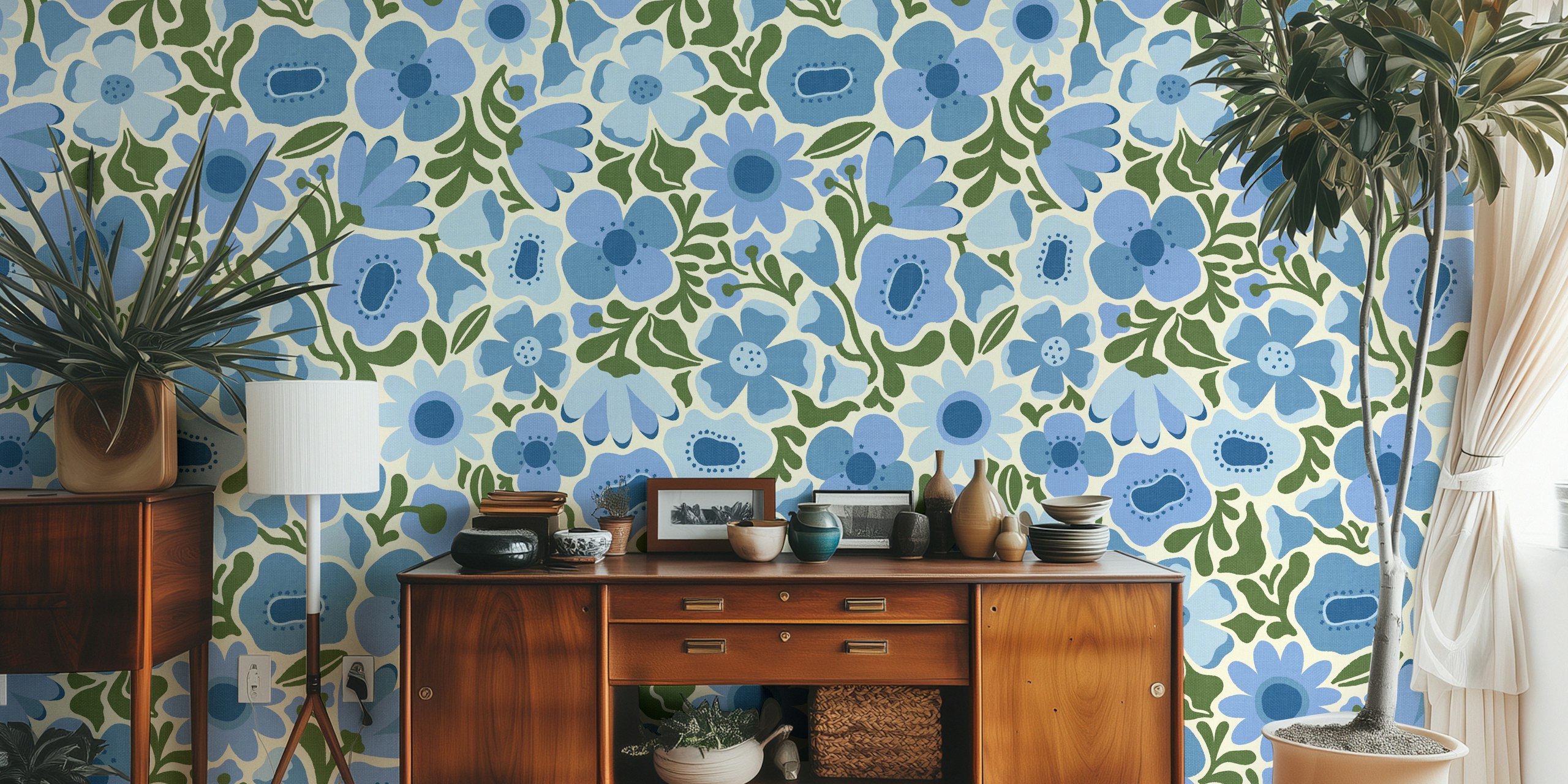 Mid Mod Meadow wallpaper vist i et rum