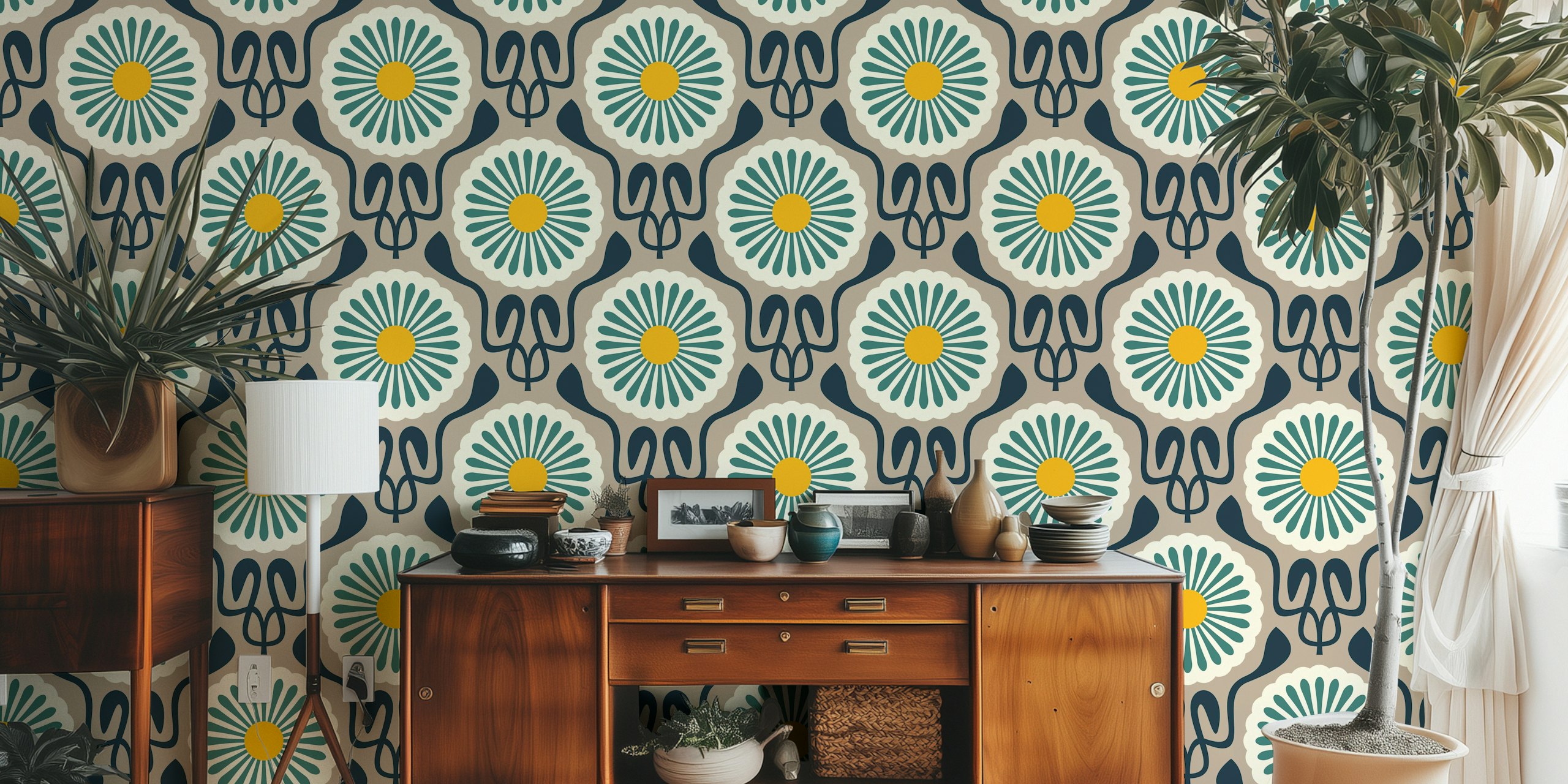 Chic Daisy Delight wallpaper v nastavení pokoje