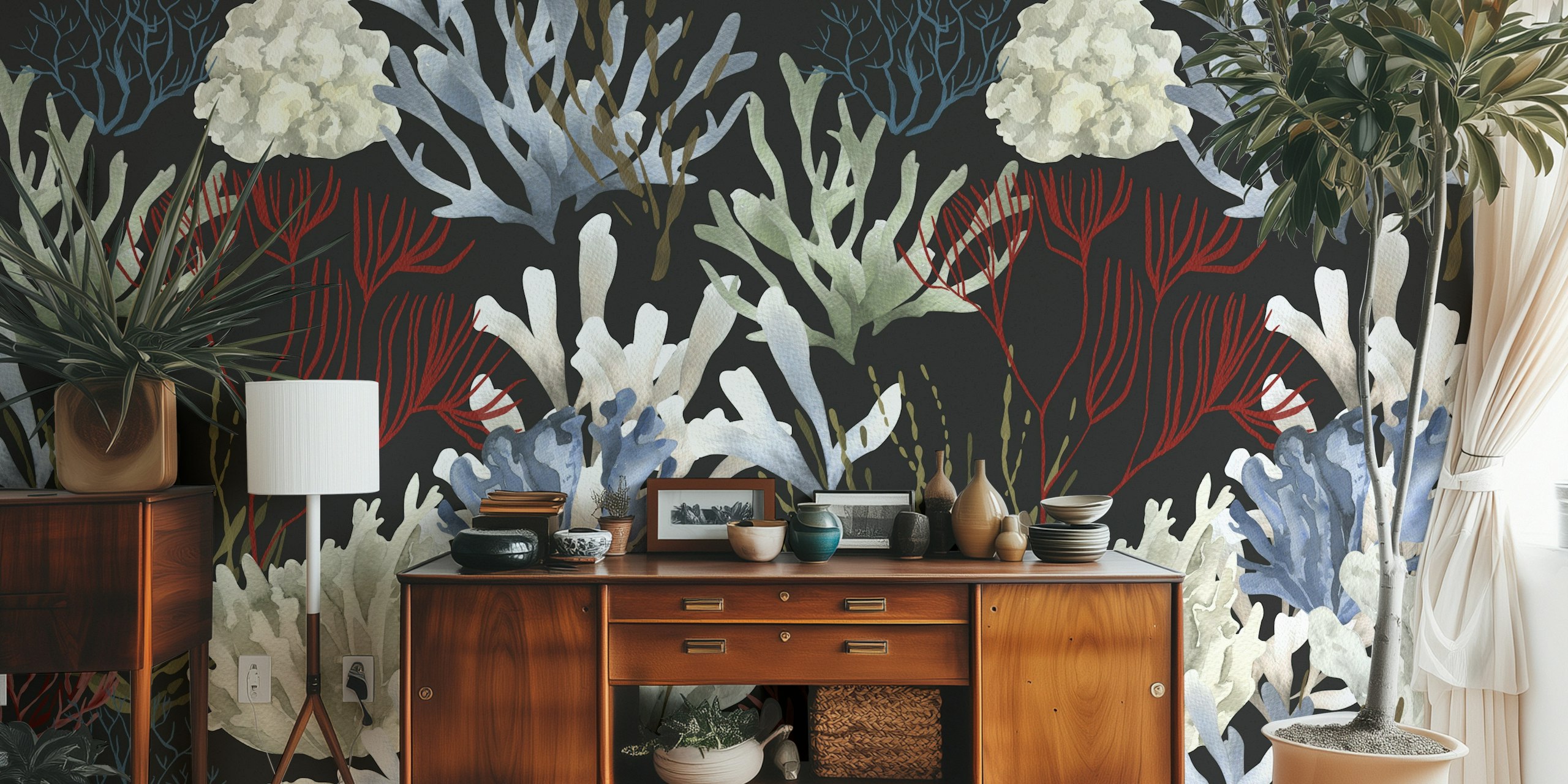 Tropical Coral Pattern-tapet i et rom