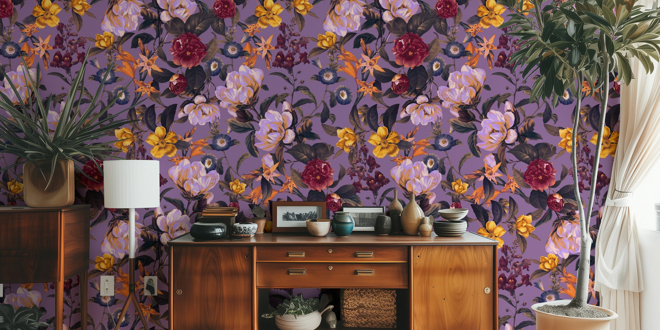 Floral Pattern II wallpaper displayed in a room