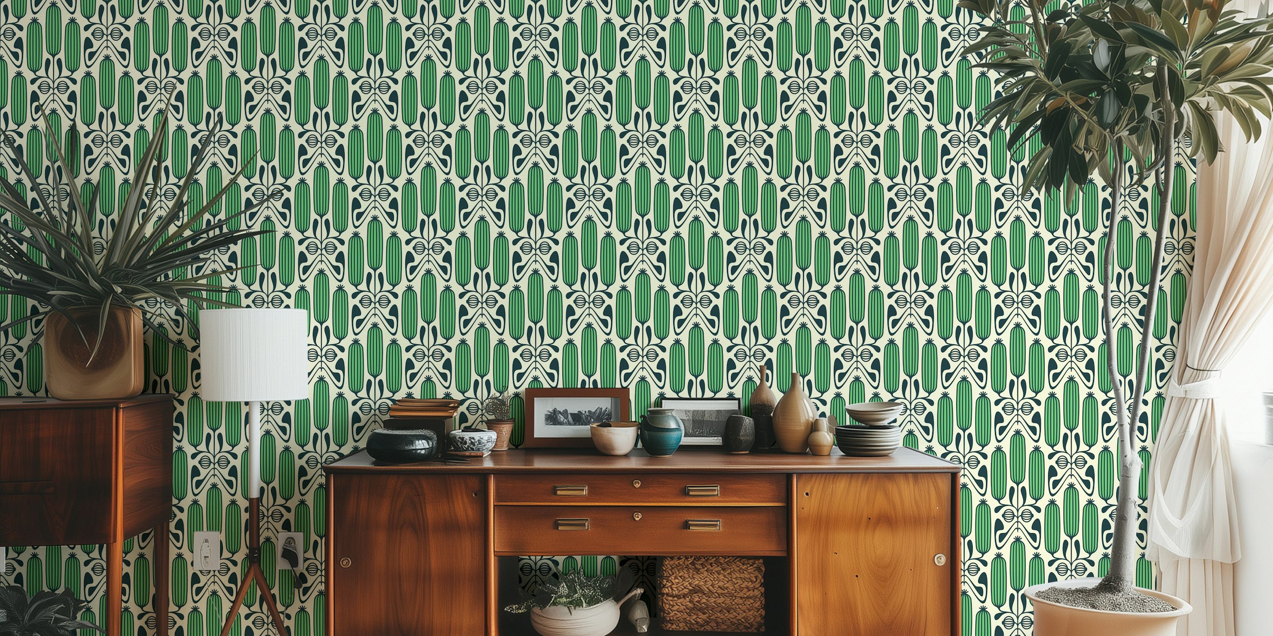 Grøn Ornate Floral Cucumbers in Green - S tapetdesign