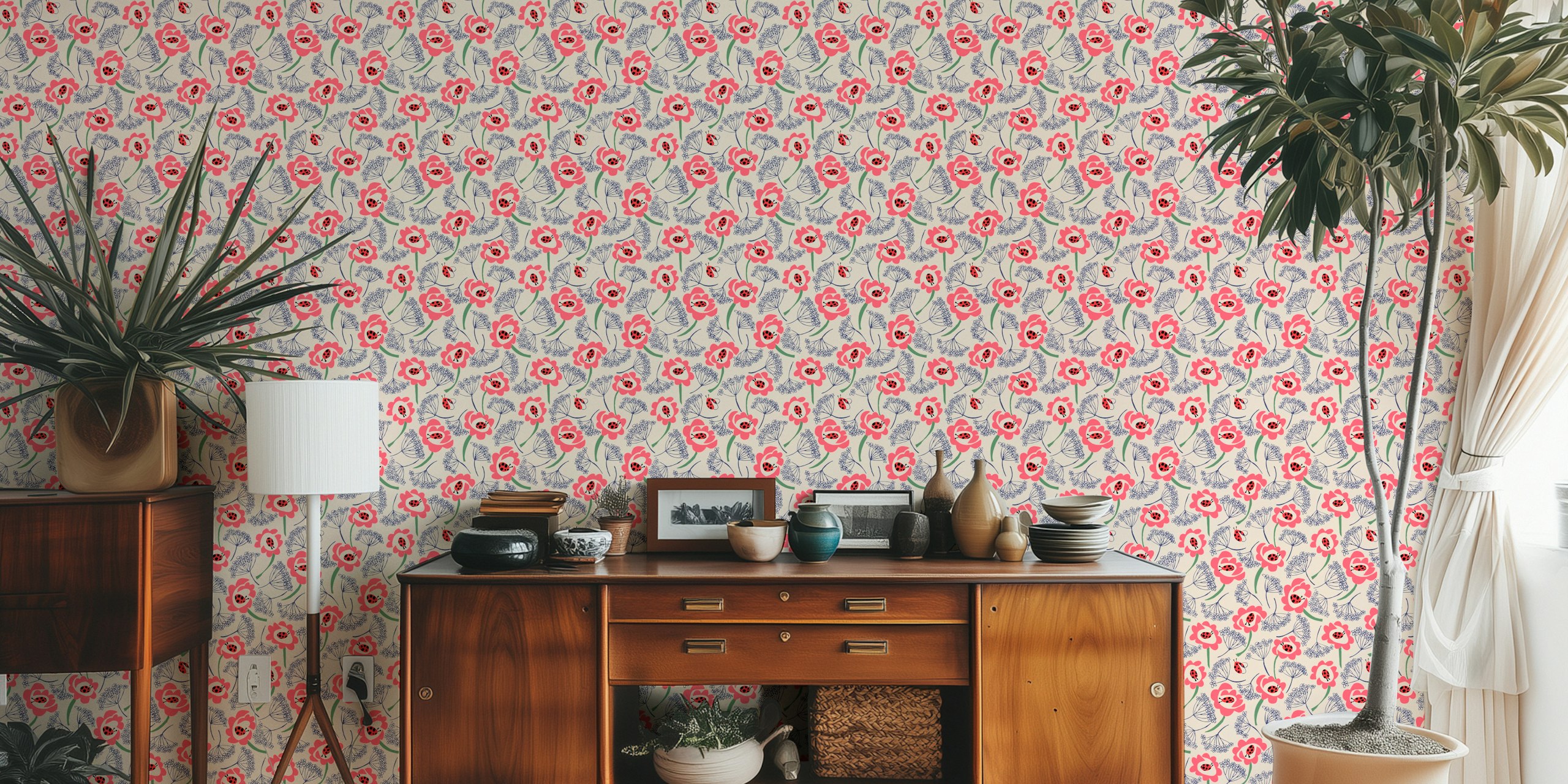 Ladybug'n Poppy Meadow wallpaper in a room