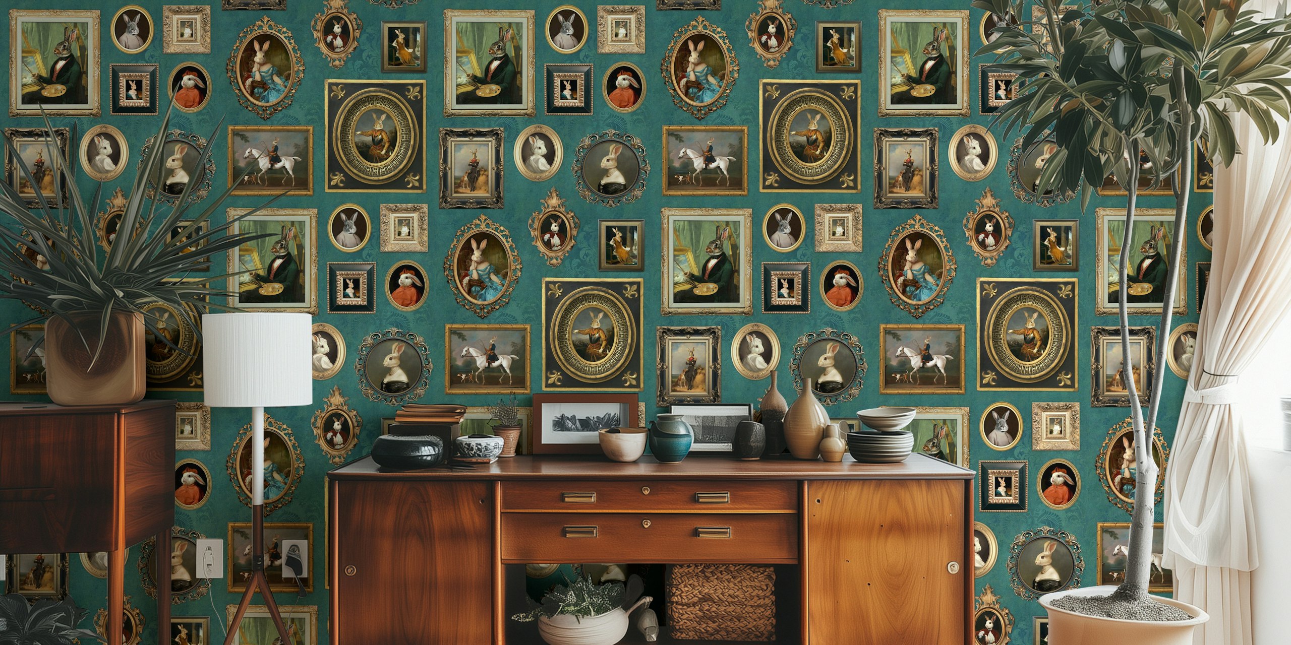 Noble Bunnies wallpaper displayed in a room