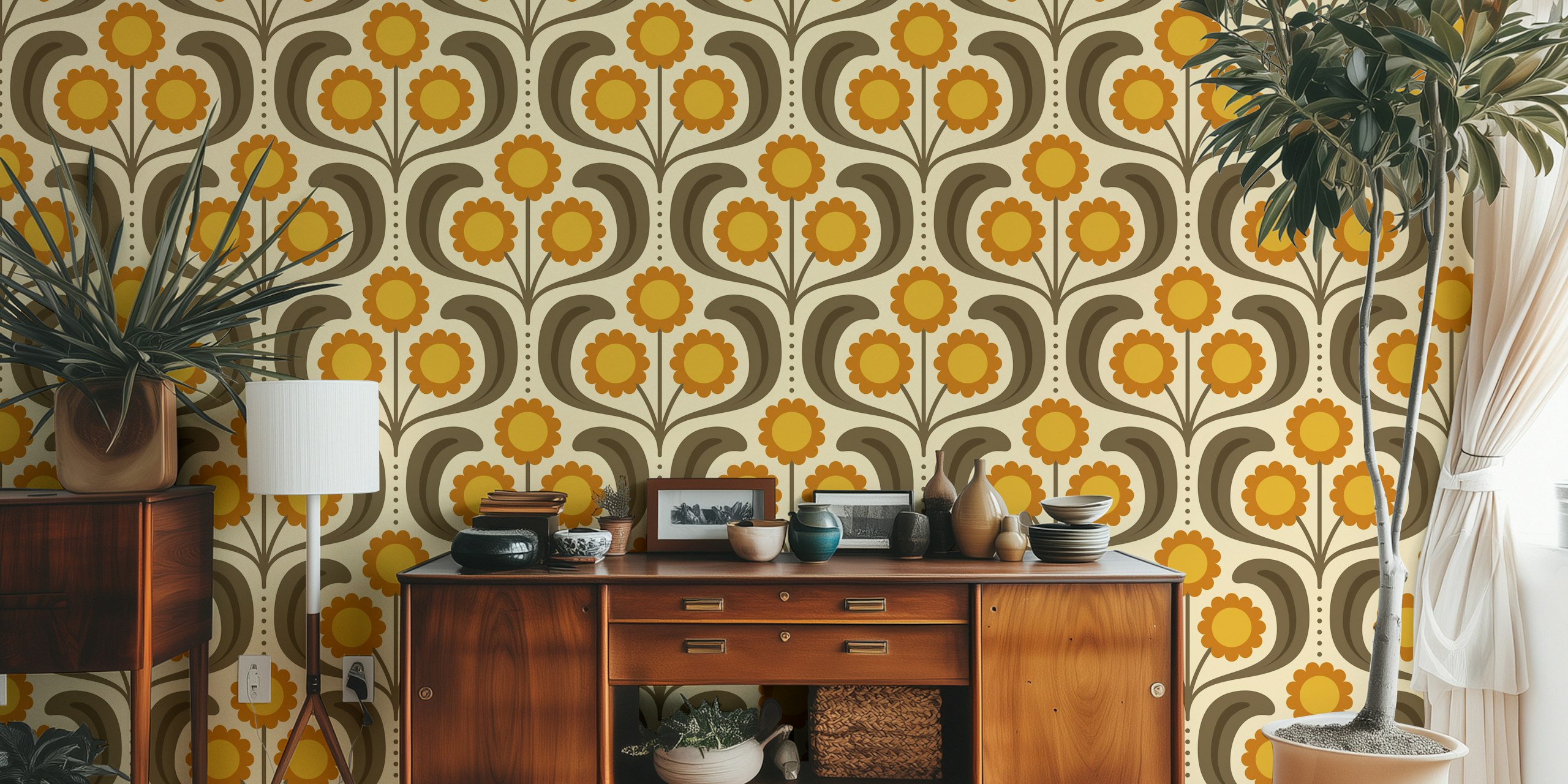 Groovy Daisy in Orange Brown tapetdesign