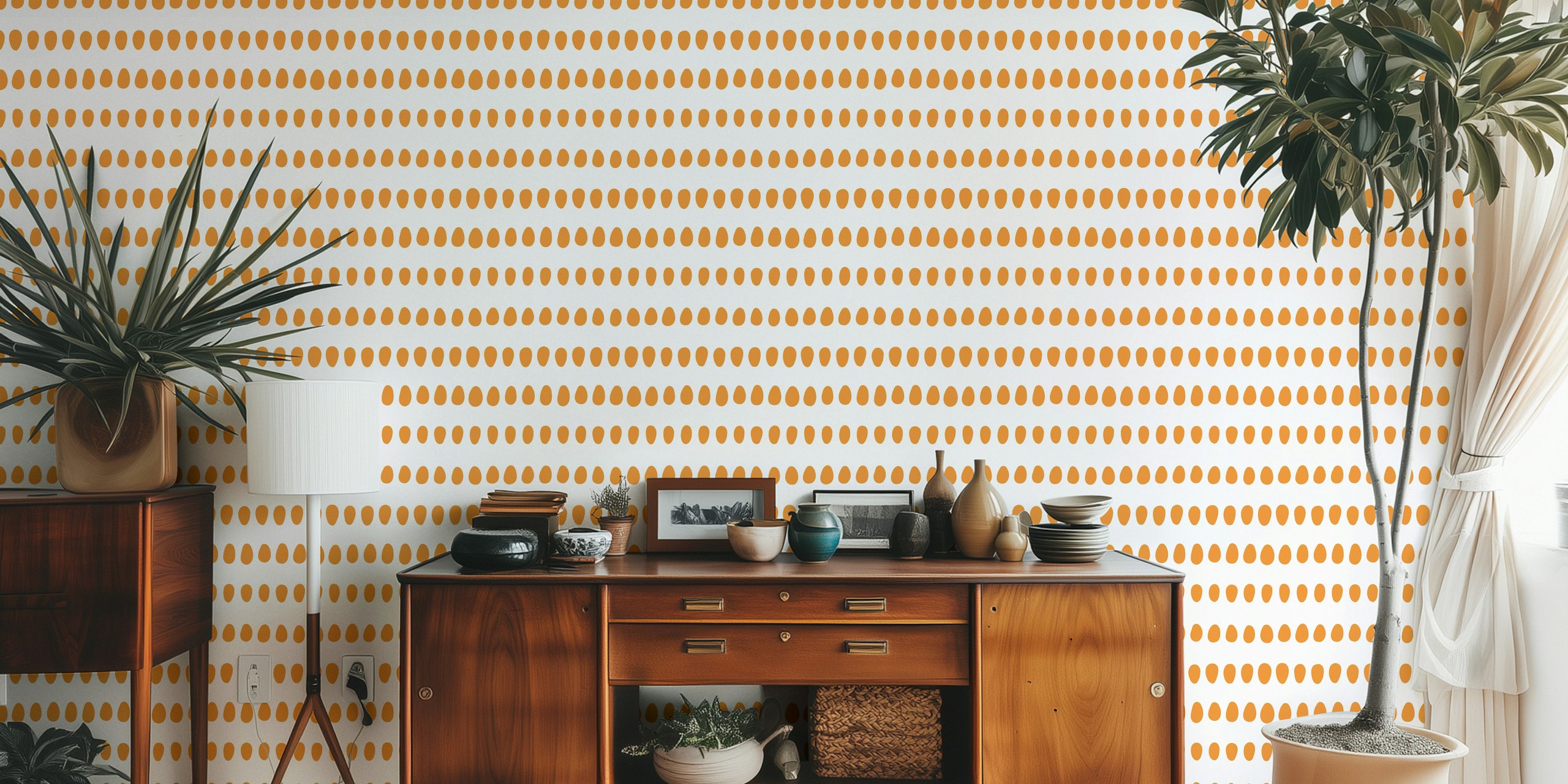 Orange dot pattern on beige background wallpaper