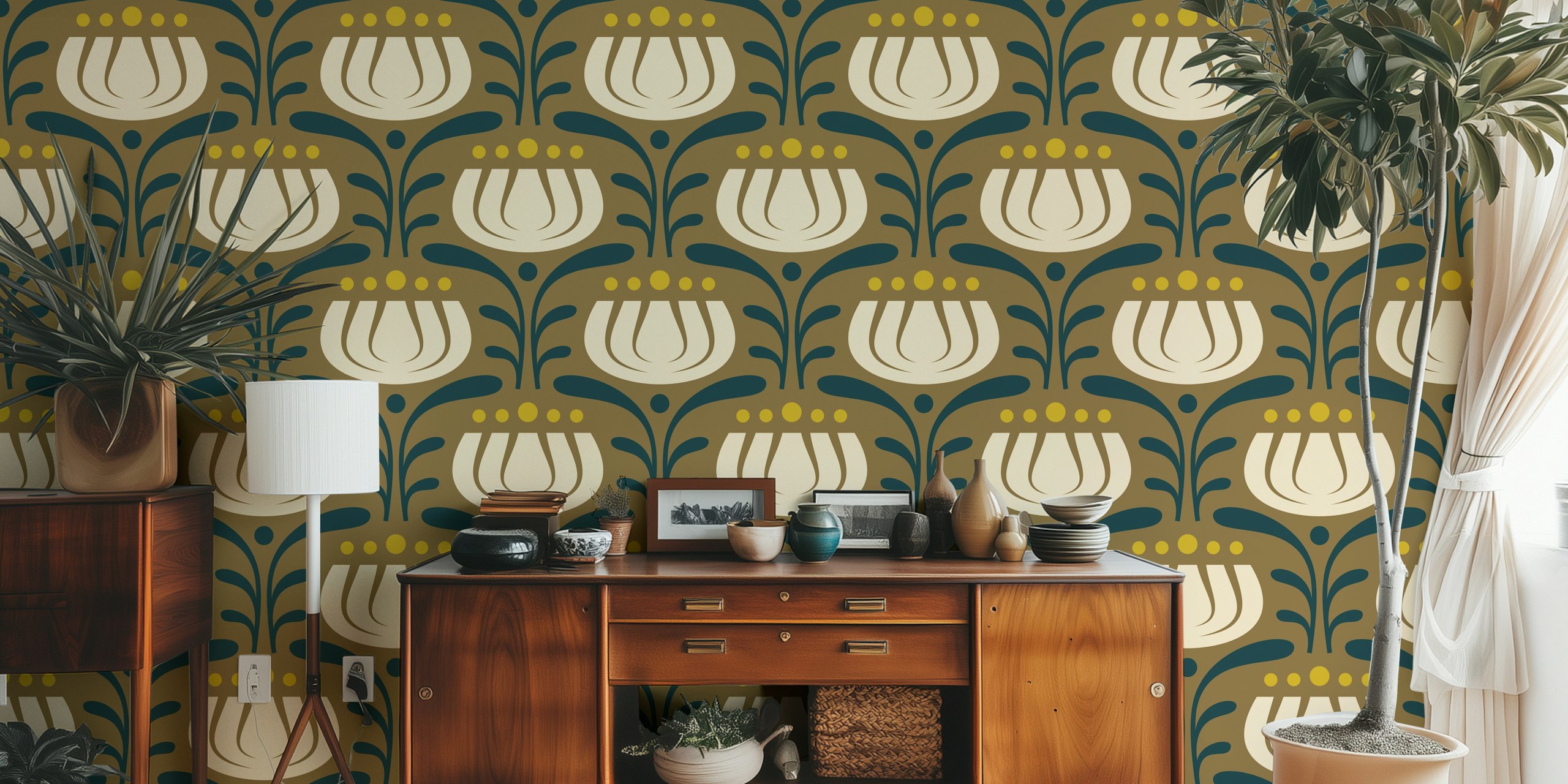 Stylish Vintage Tulips in Brown wallpaper in a room