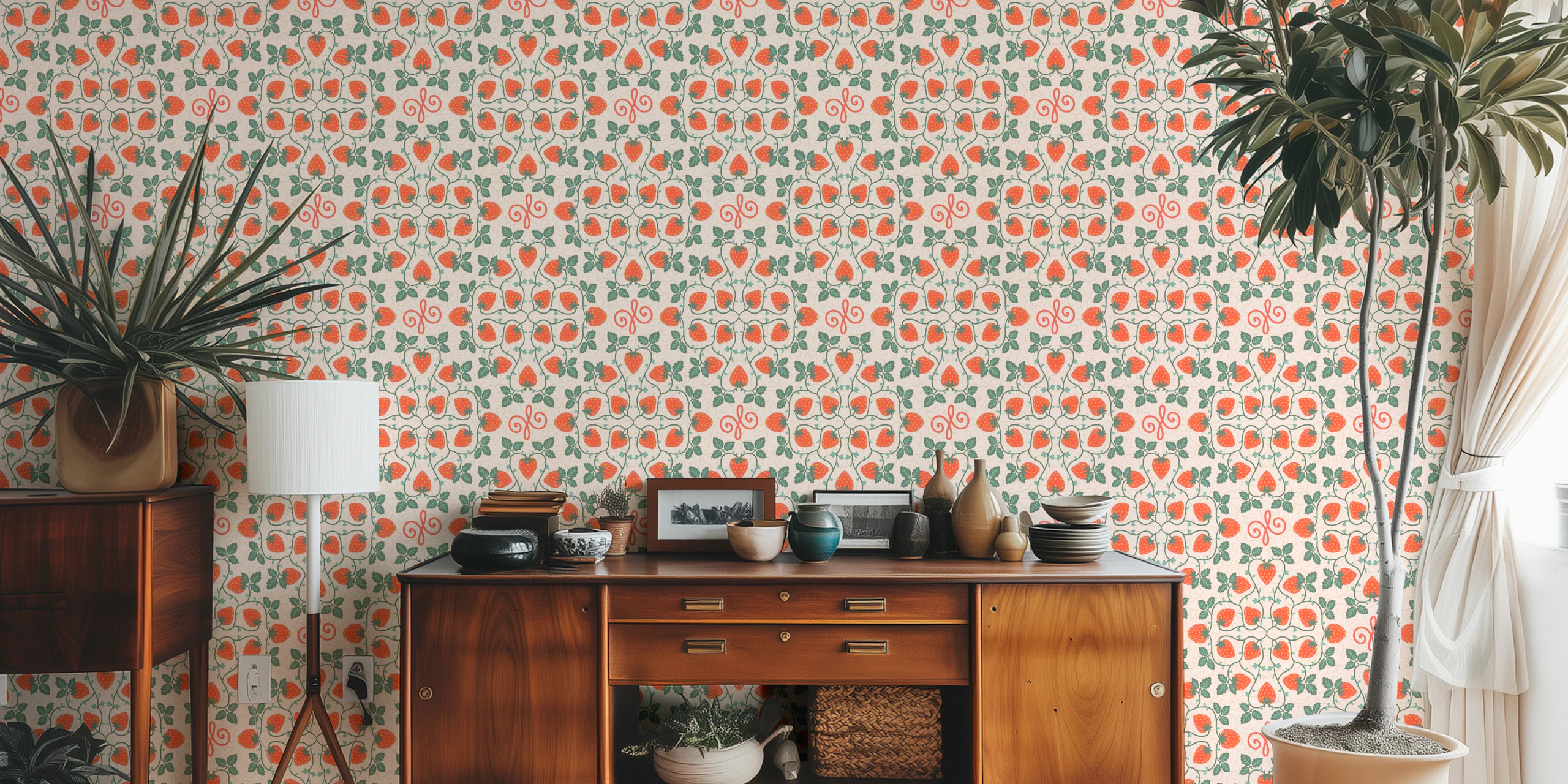 Strawberry Floral Wallpaper for Home Decor