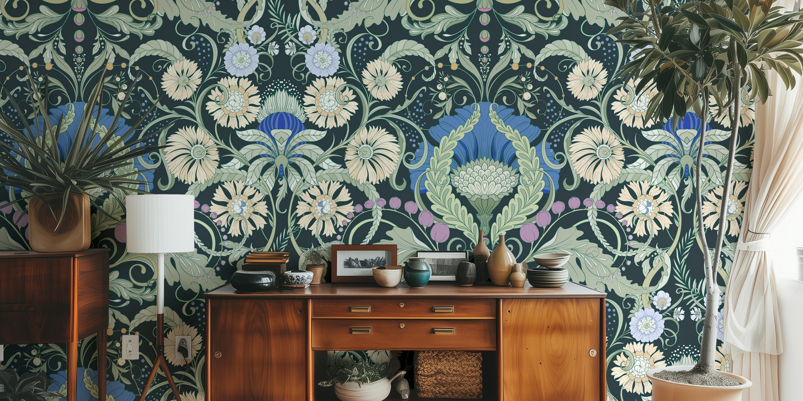 Papel pintado Retro Flower Aesthetic en una habitación