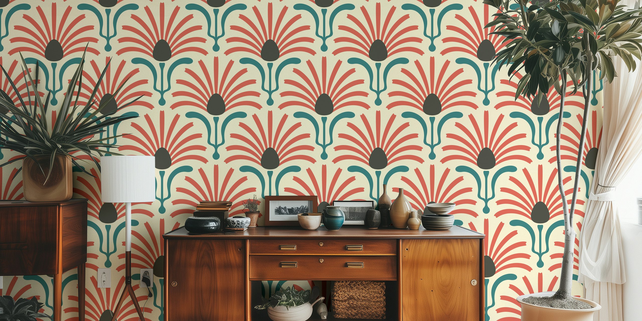 Ταπετσαρία Bohemian Daisy Burst εκτεθειμένη σε δωμάτιο