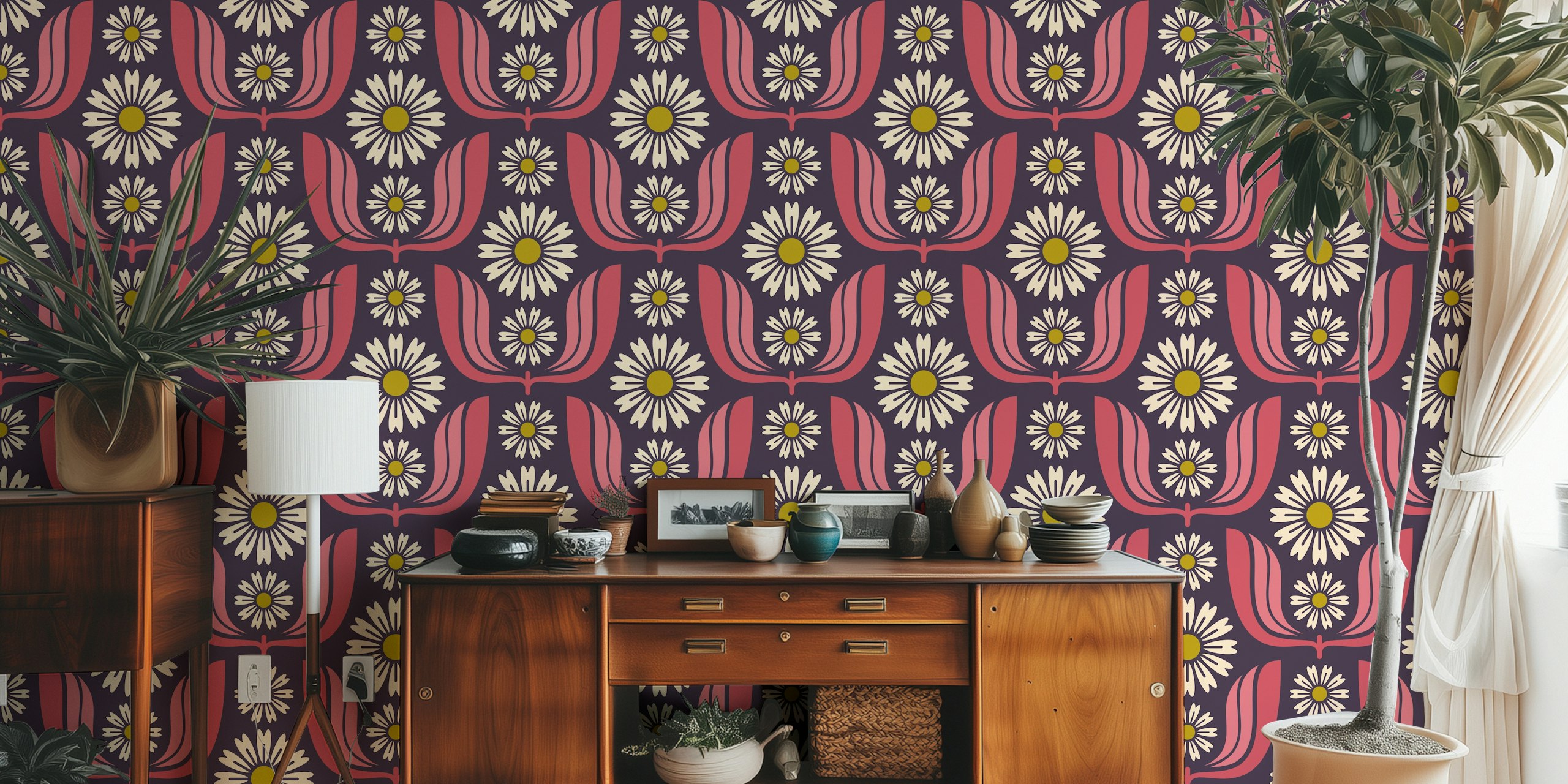 Daisy Bloom Harmony in Magenta projekt tapety