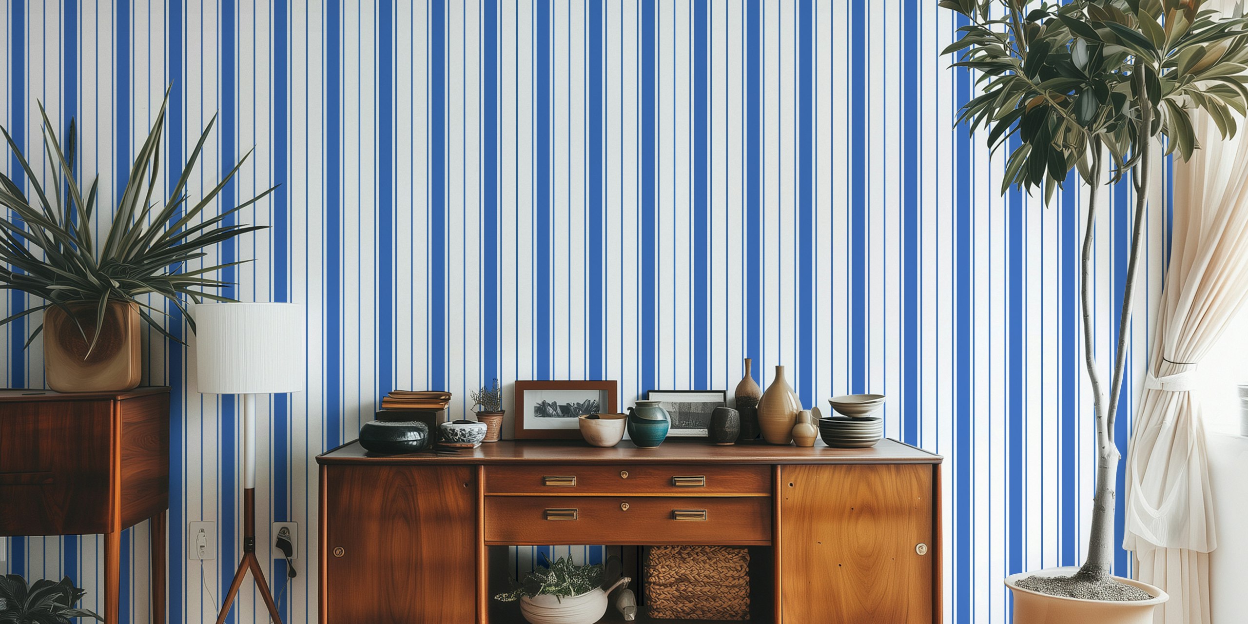 Coastal stripes wallpaper in a room