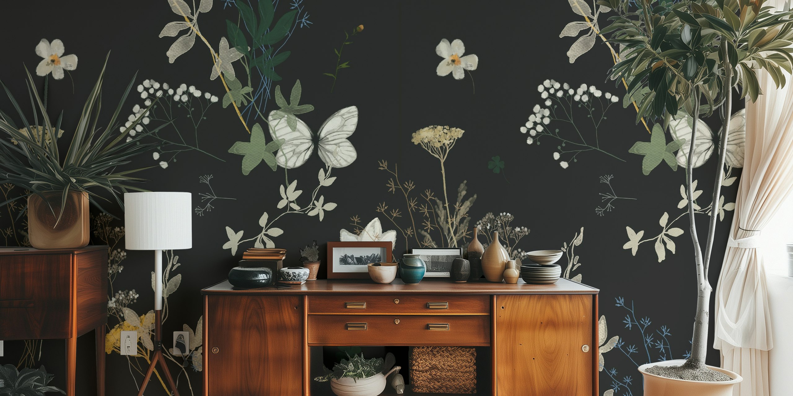 Wild Meadow on Off-Black wallpaper in a room