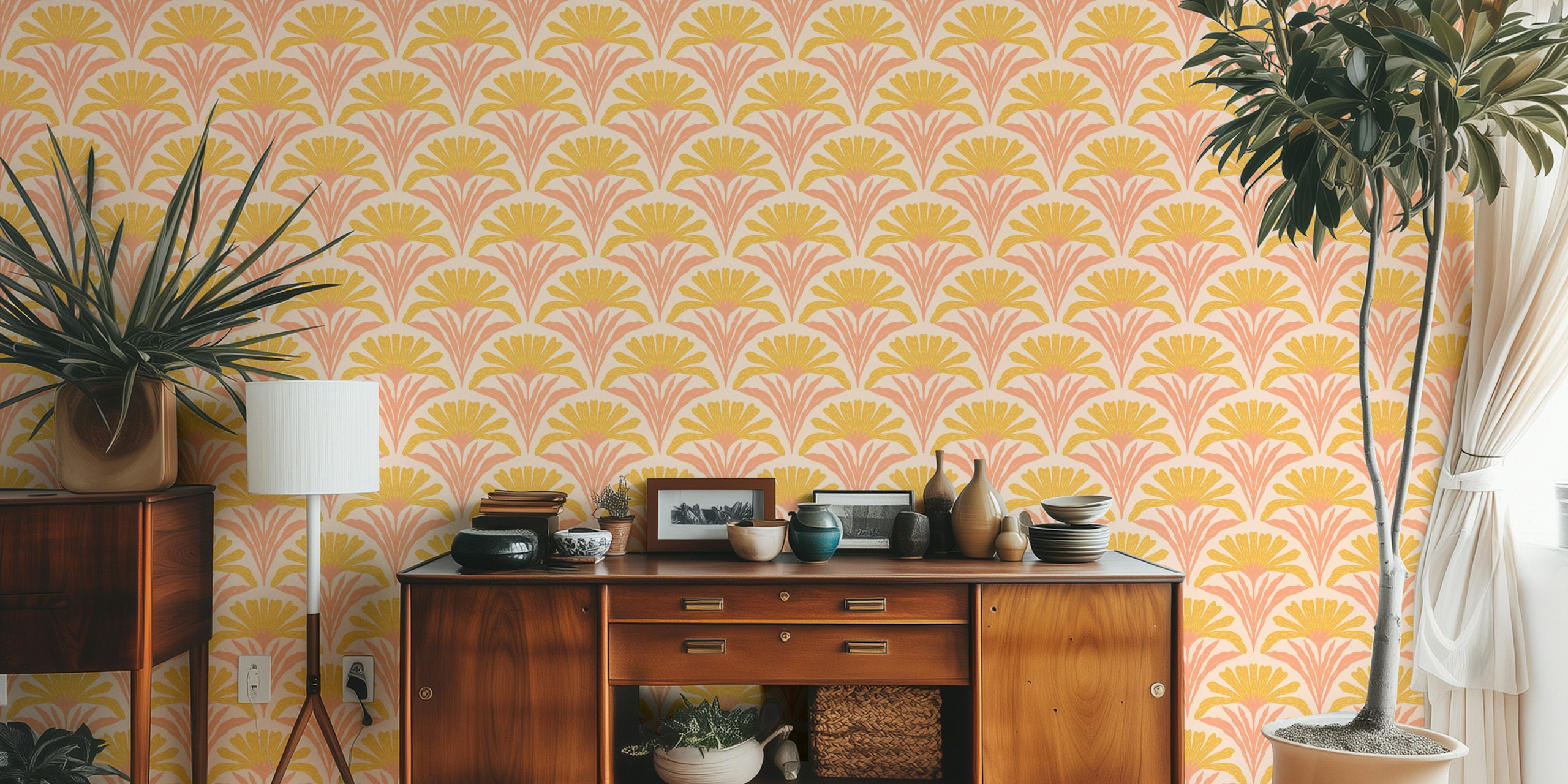 Abstract dhalias wallpaper in una stanza