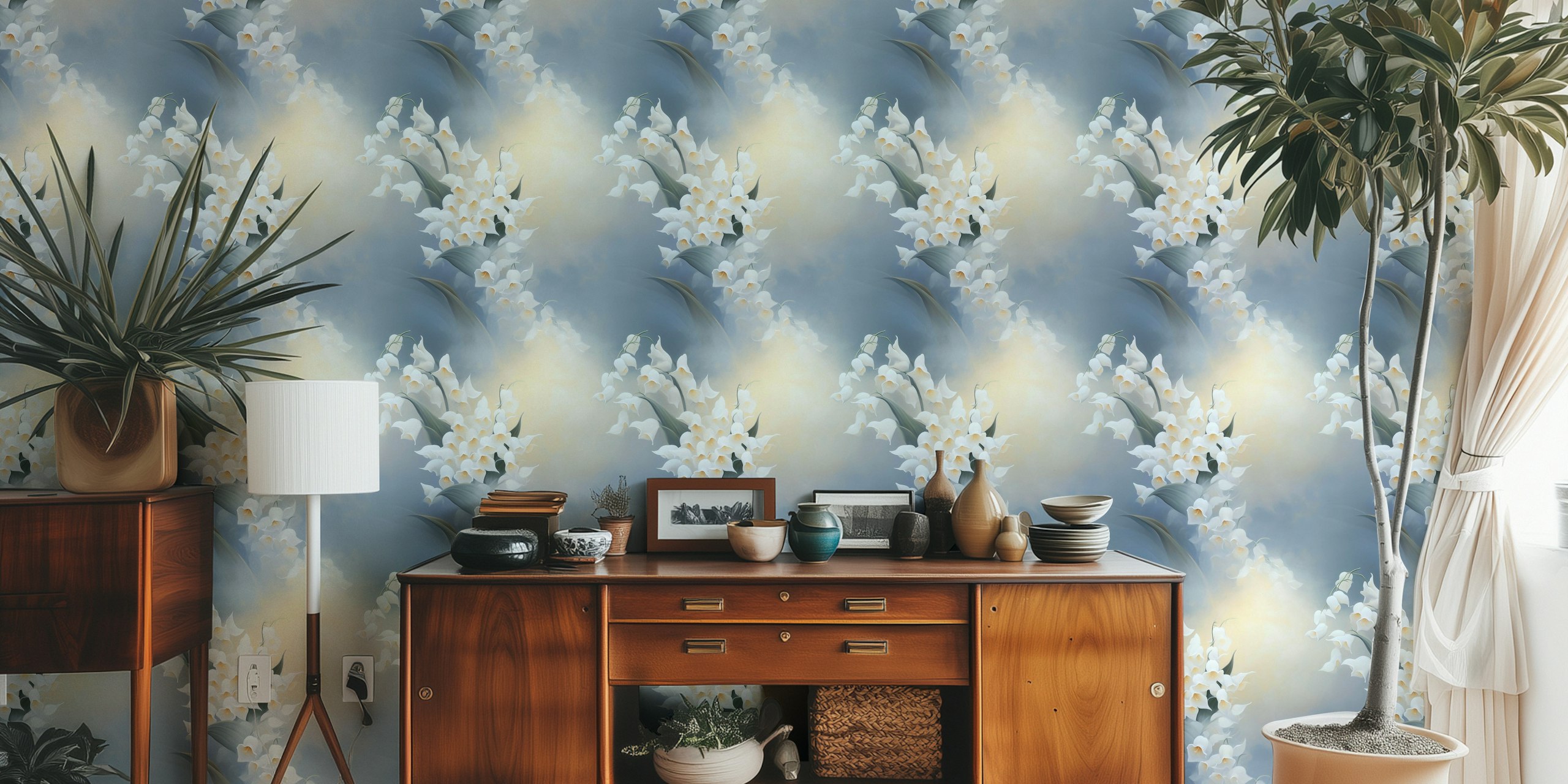 Tranquil Floral Aura tapet i en rumindstilling