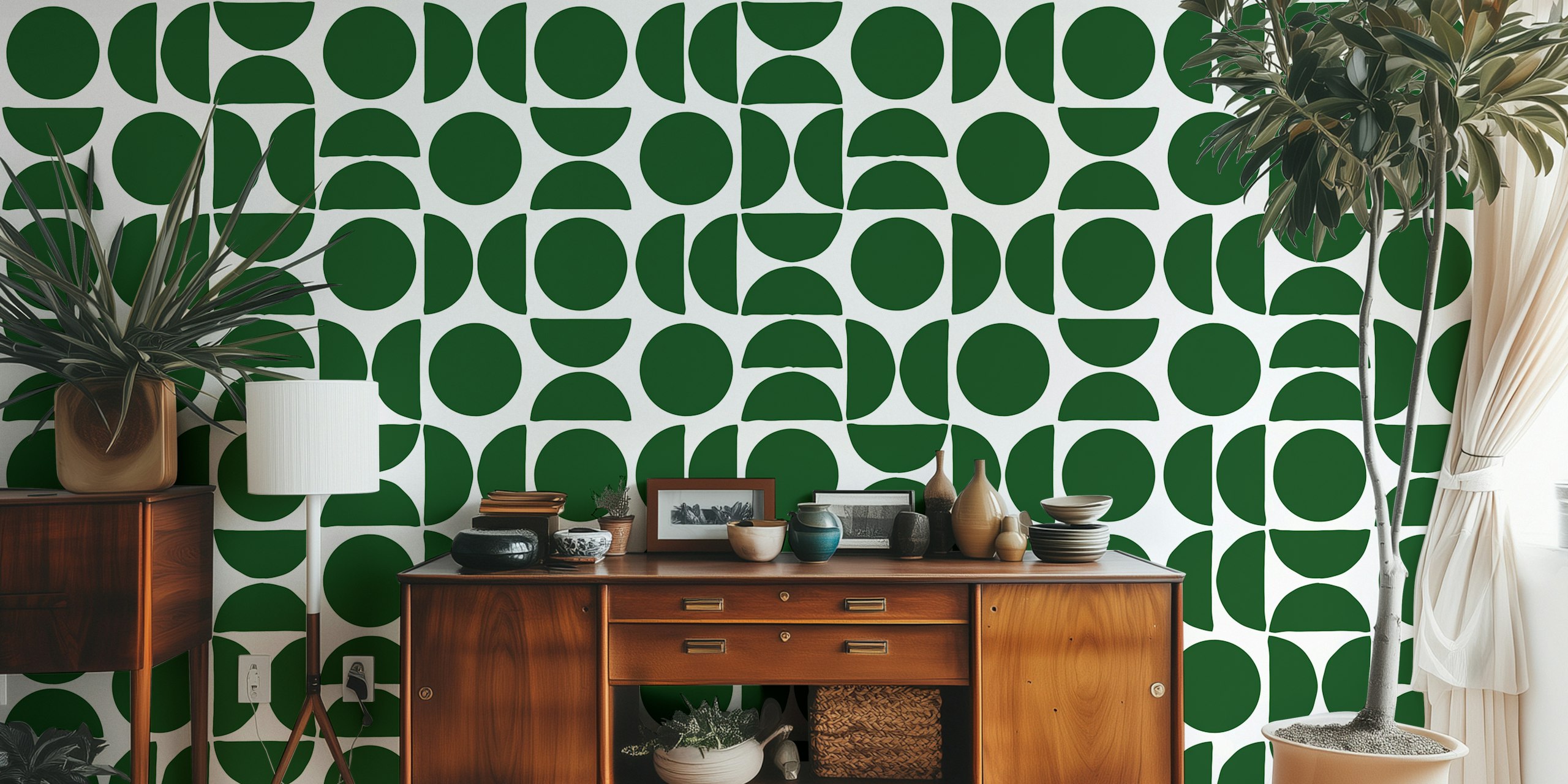 Trendy green circle shapes tapeta w pokoju