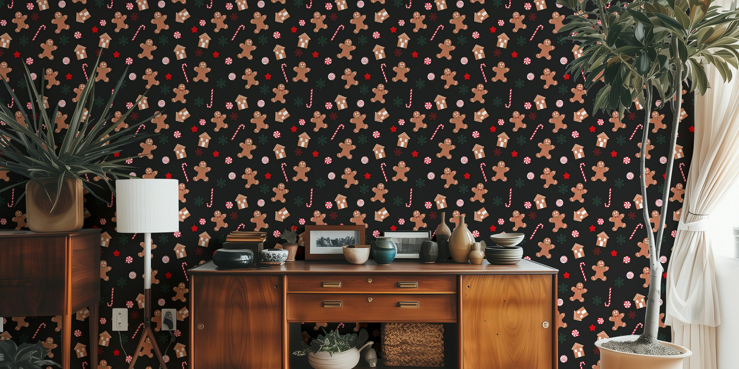 Gingerbread Christmas design wallpaper i ett rum