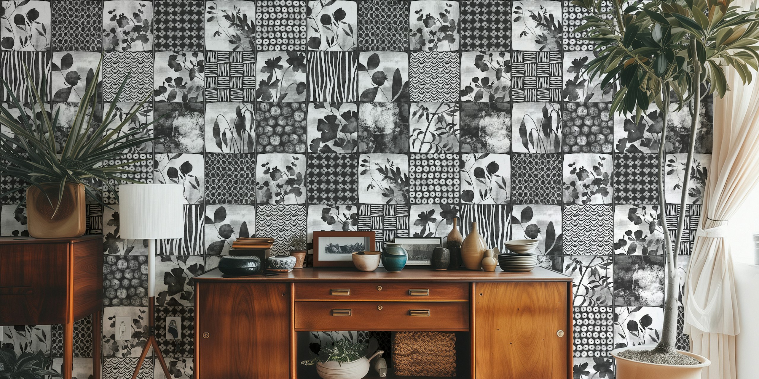 Nippon Cheater Quilt Black and White tapet i et rom