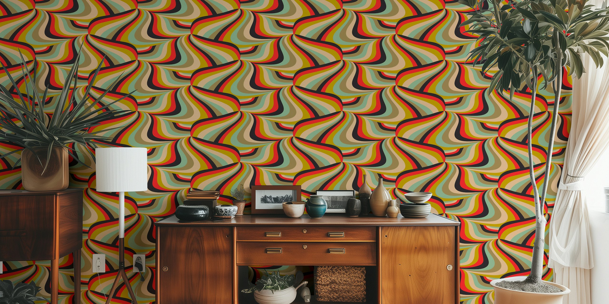 Marble Swirl Retro Groovy Stripes tapet i et rum