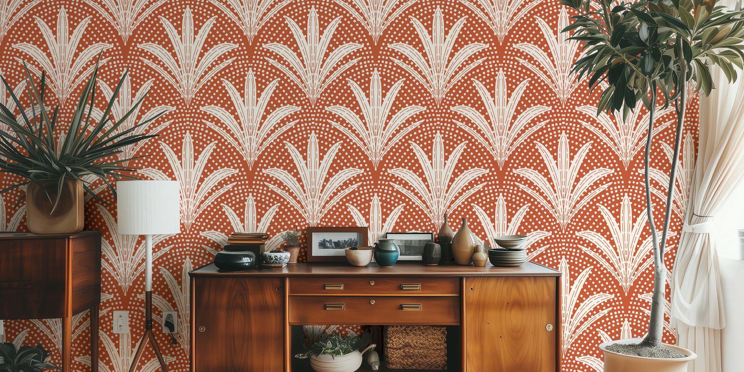 Tapeta Boho Palm Radiance Terracotta w aranżacji