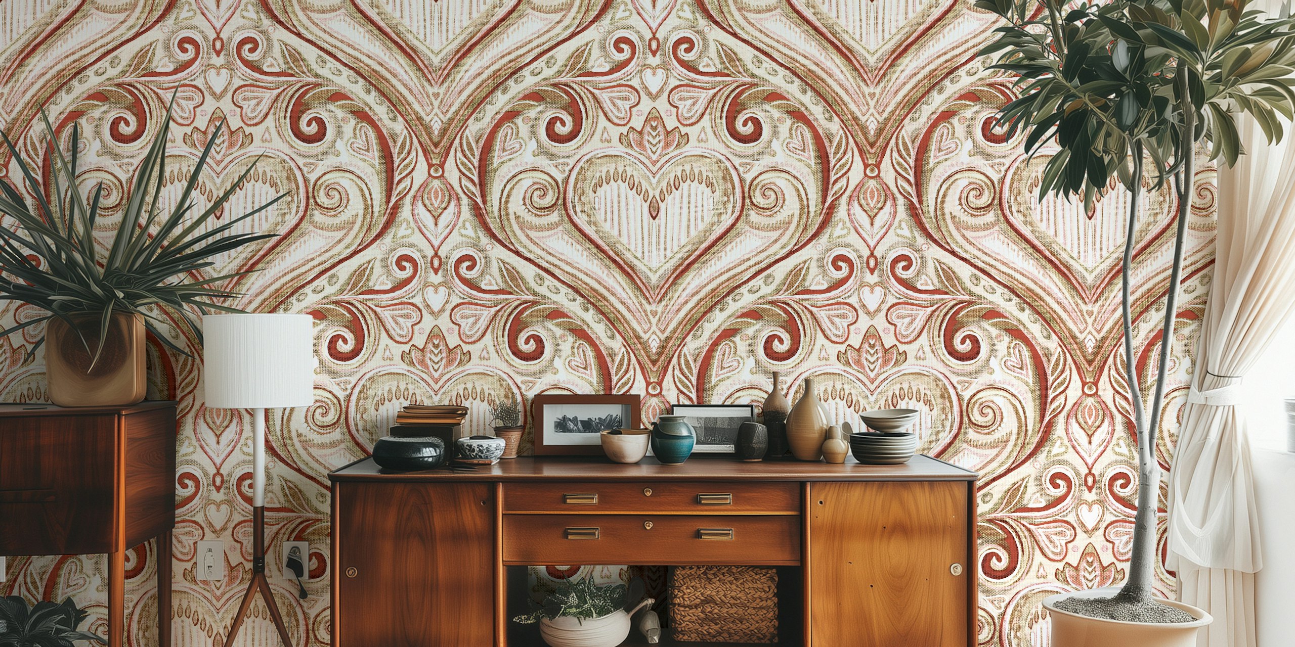 Tapeta Antique Heart Damask Design v místnosti