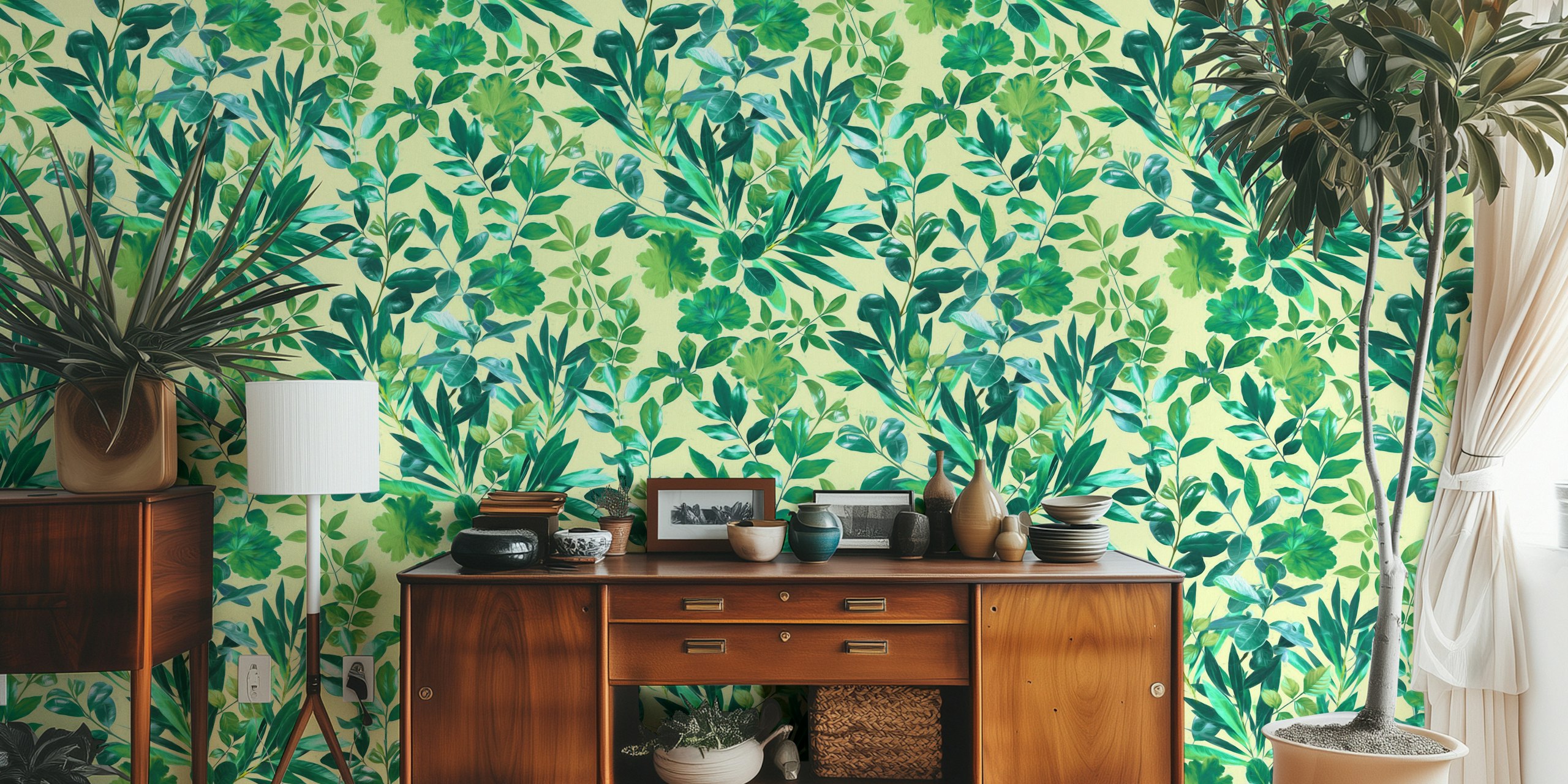 Lime and Emerald Botanical Garden wallpaper in a room