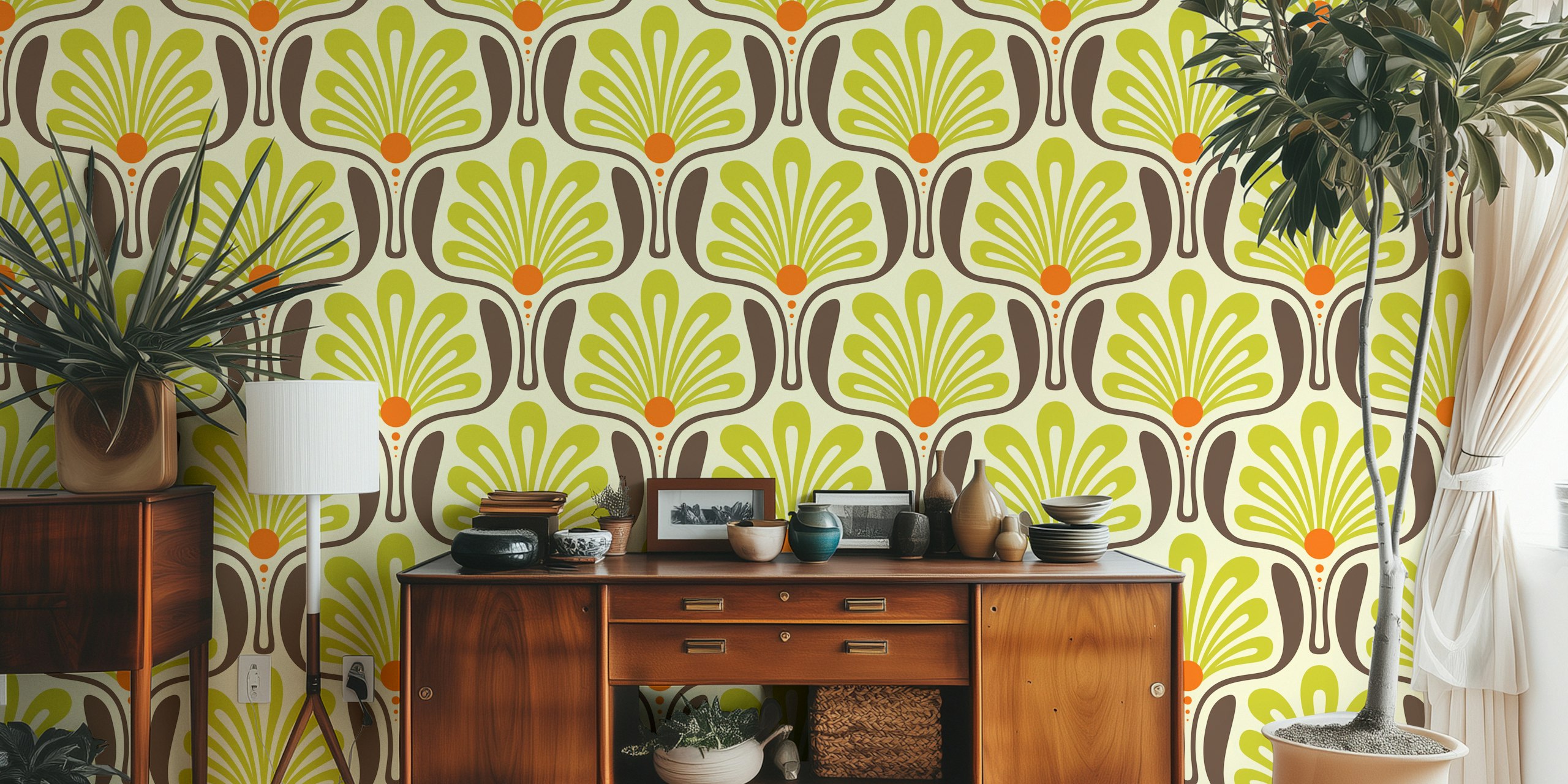 Art Deco Floral Waves wallpaper i ett rum