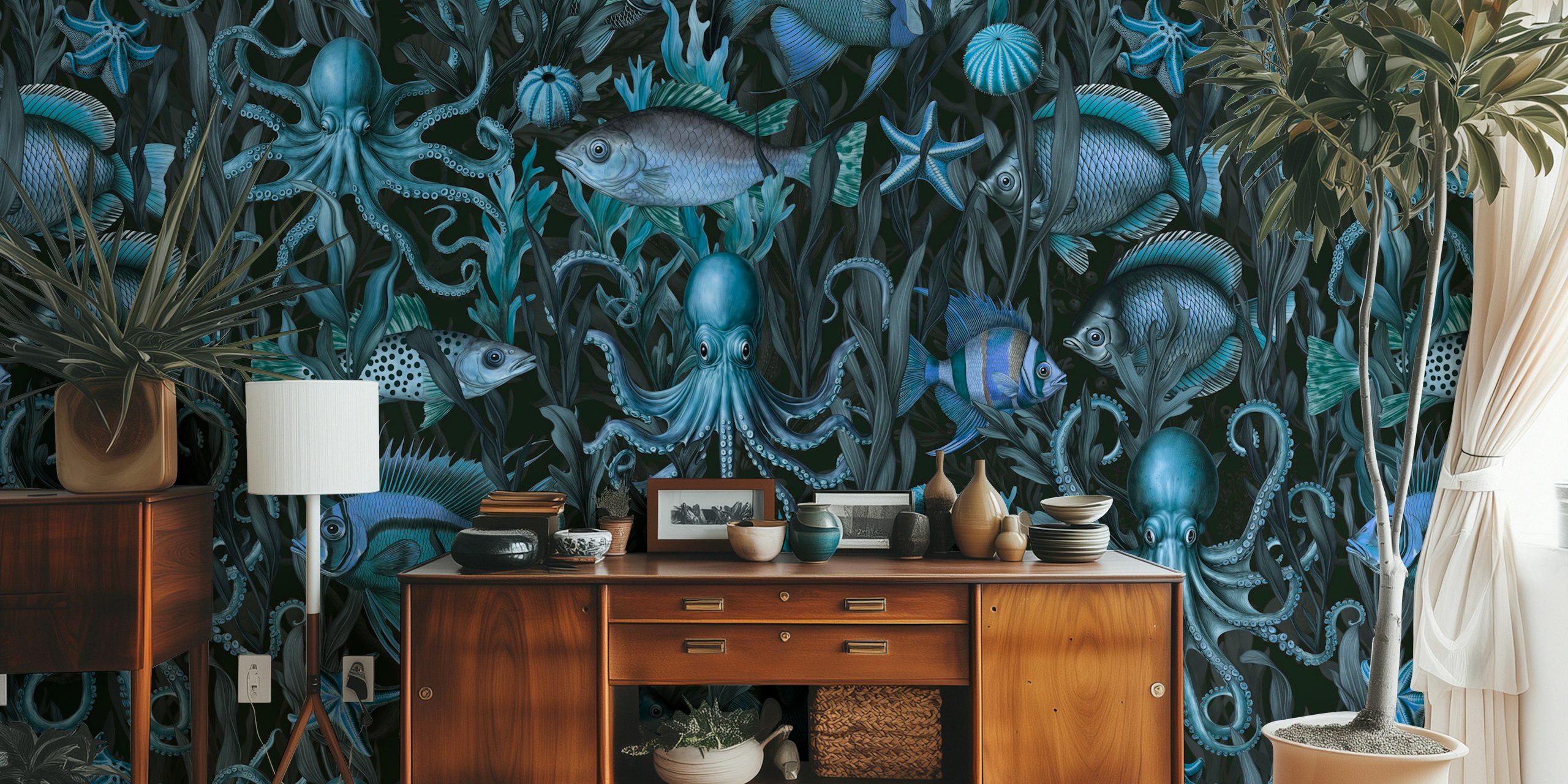 Papel pintado Underwater world creatures en una habitación