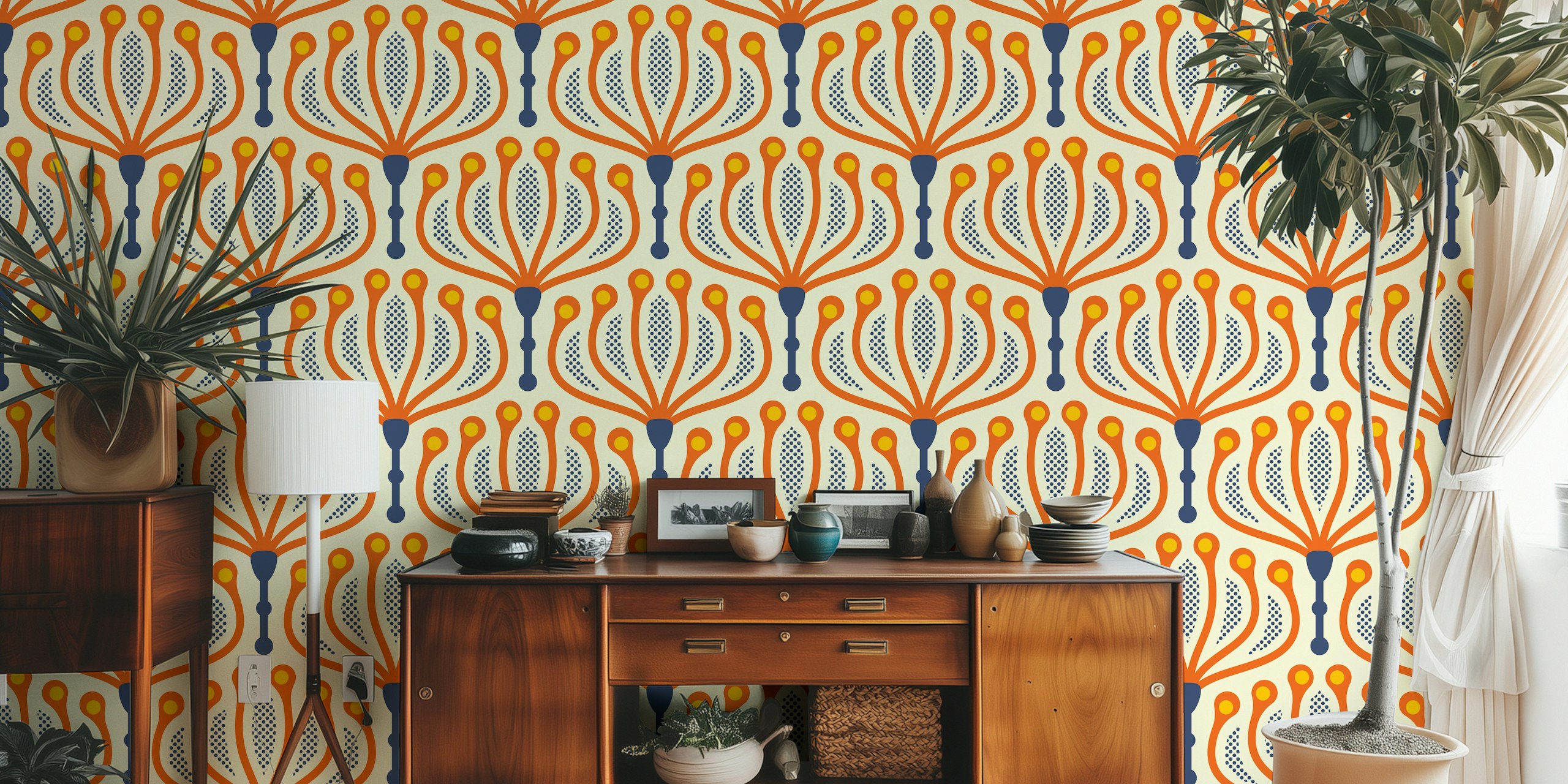 Stylish Floral Geometry in Red Blue wallpaper design