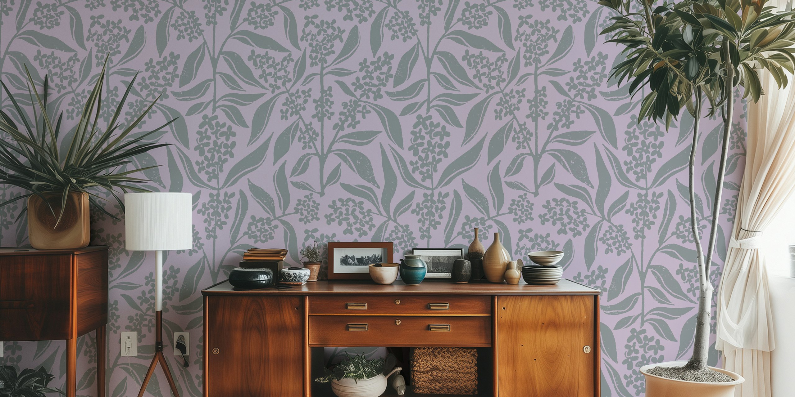 Osmanthus Flower in Purple wallpaper in a room