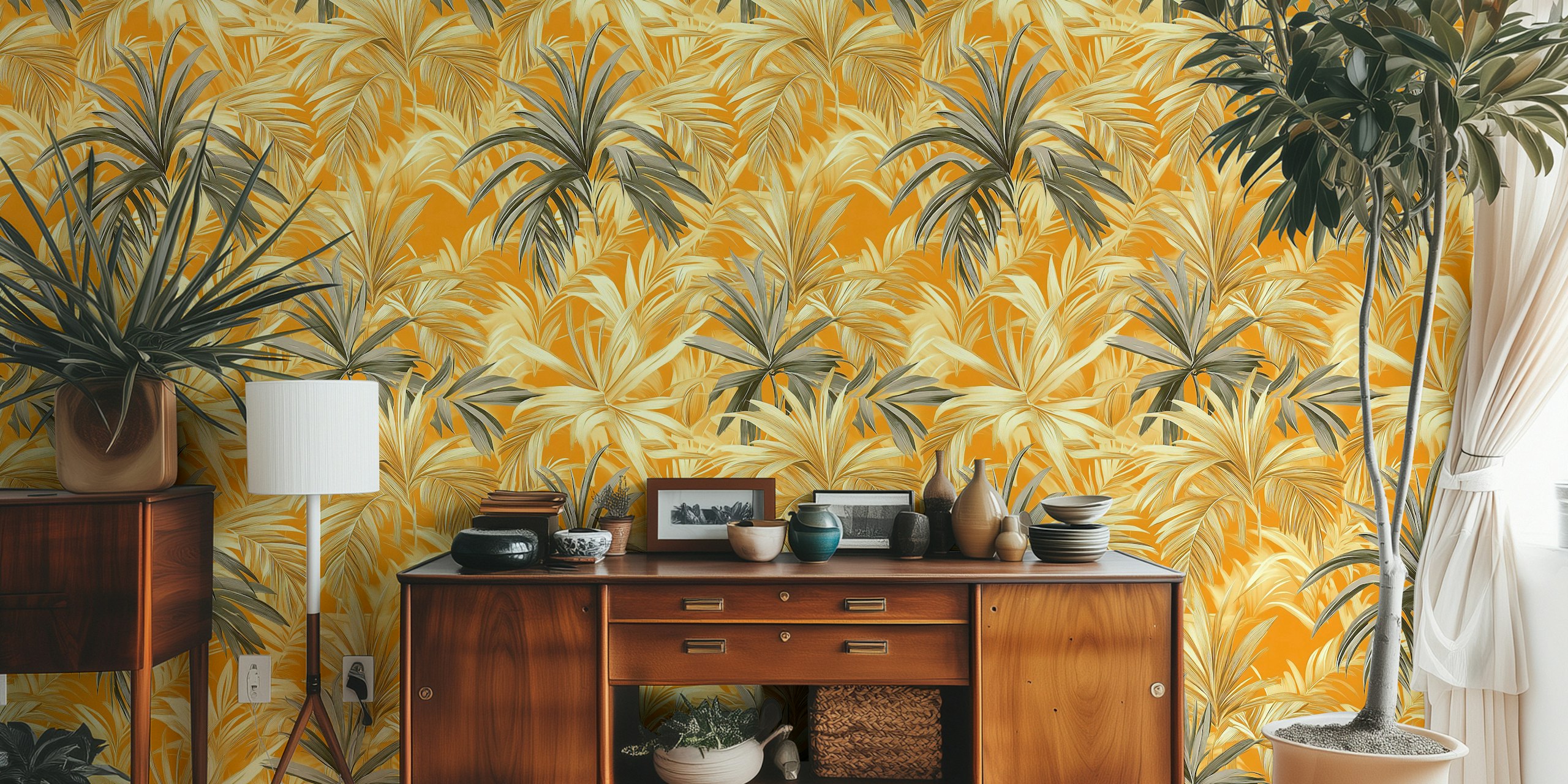 Tropical Golden Jungle wallpaper in a room