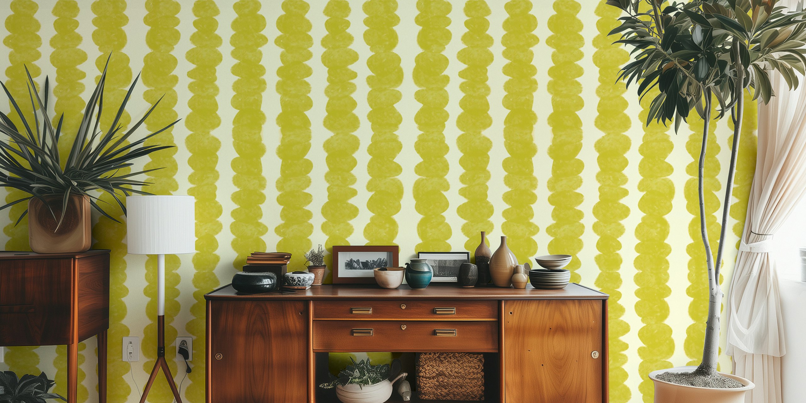 Golden Olive Stripes wallpaper in a modern room