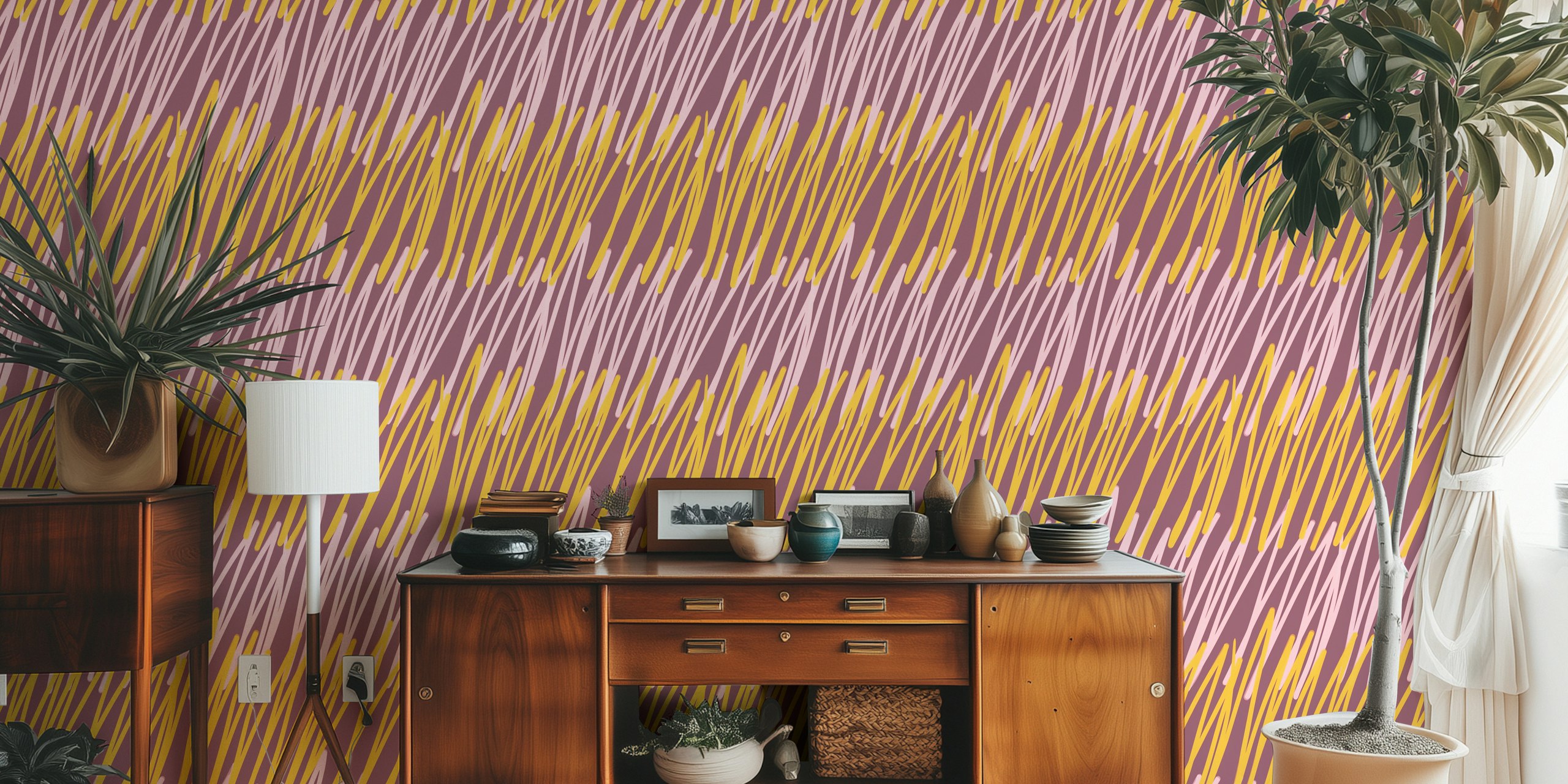 Tapeta Mauve & Gold ZigZag w pomieszczeniu