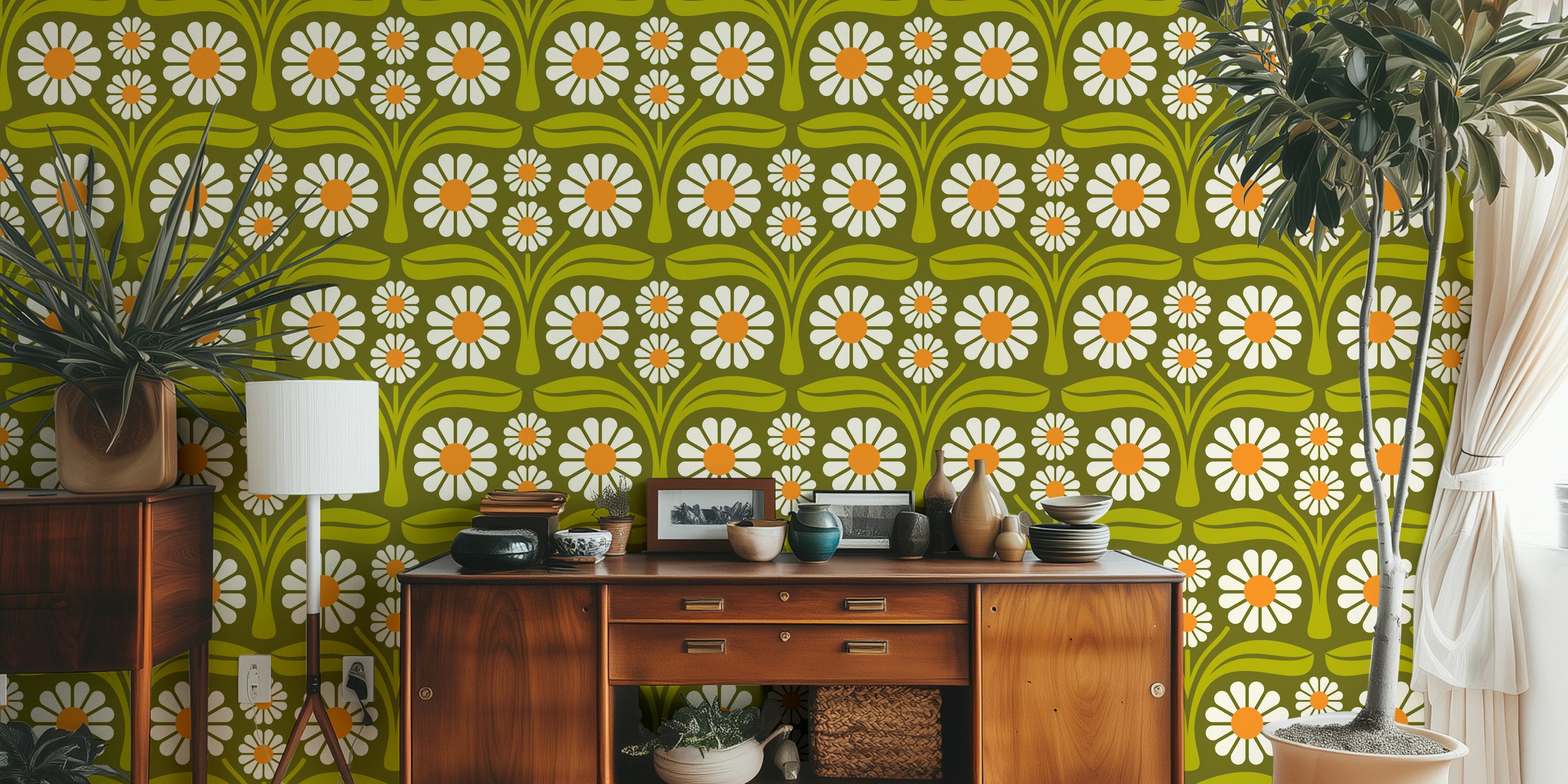 Tapeta Bold Daisy Retro u postavci prostorije