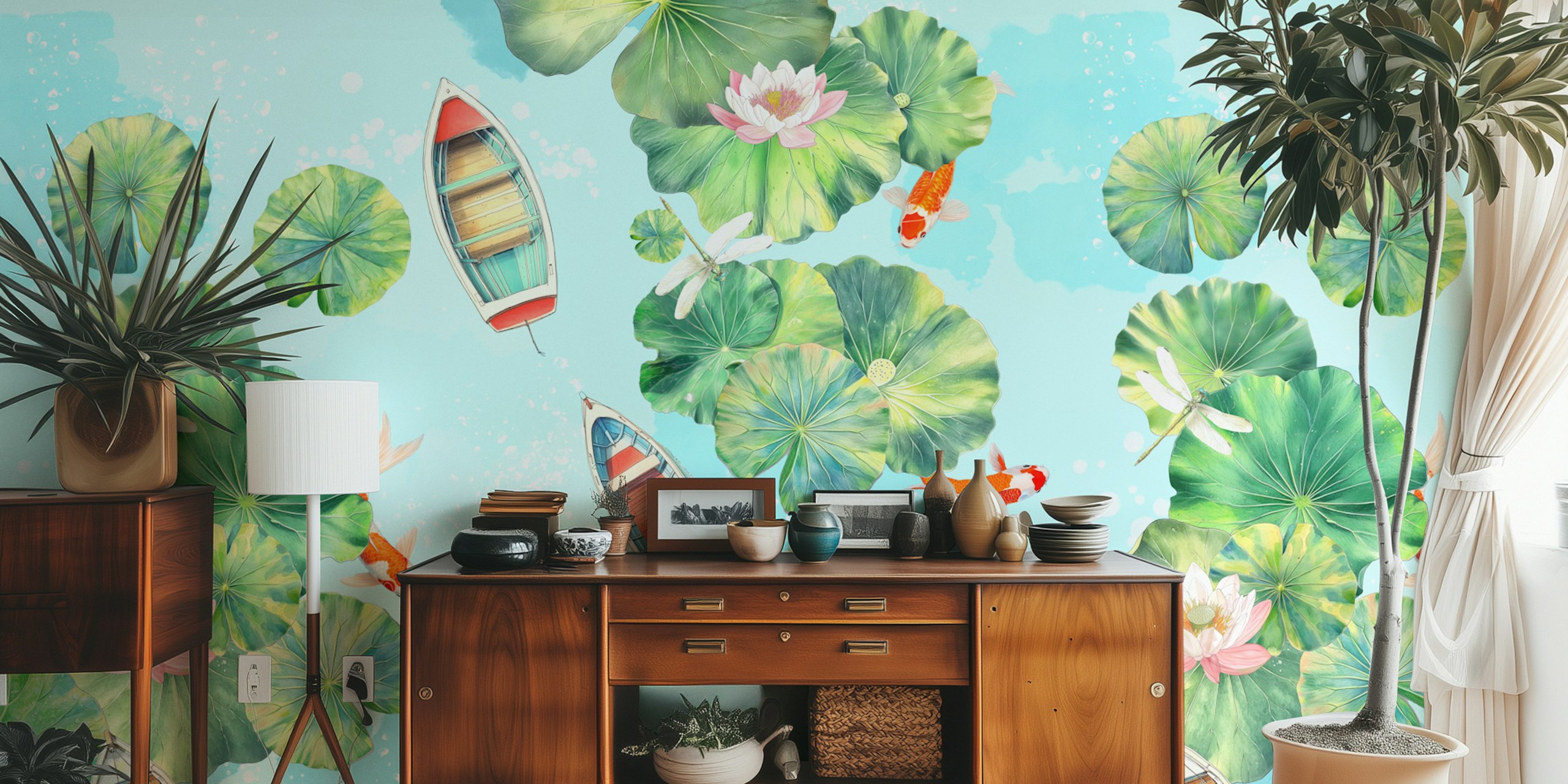 Ryoko wallpaper with water motifs in a room