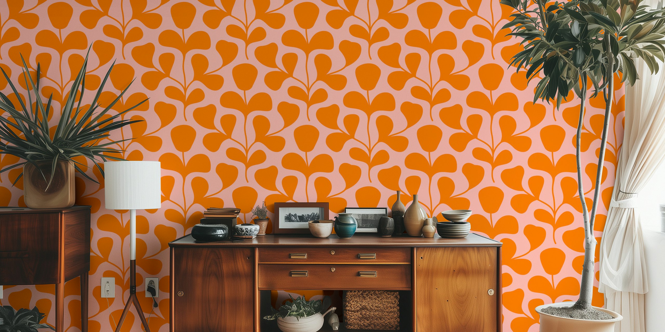 Large Scale Abstract Flowers-tapetti huoneessa