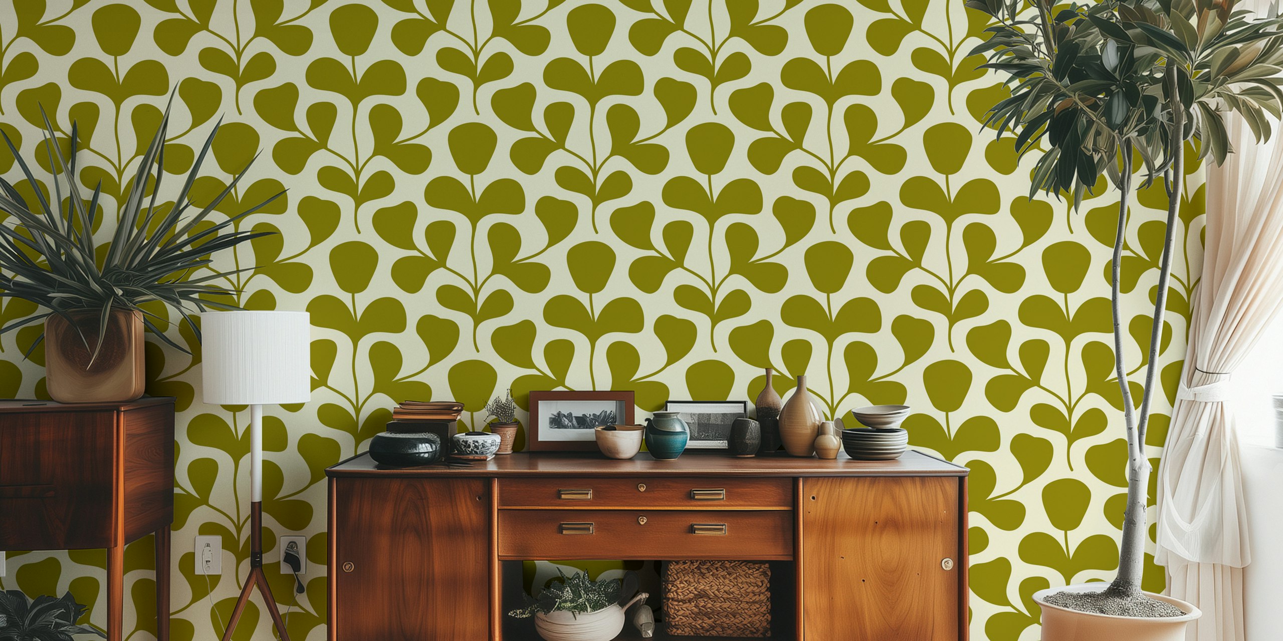 Large Scale Abstract Flowers Pattern - Sage carta da parati