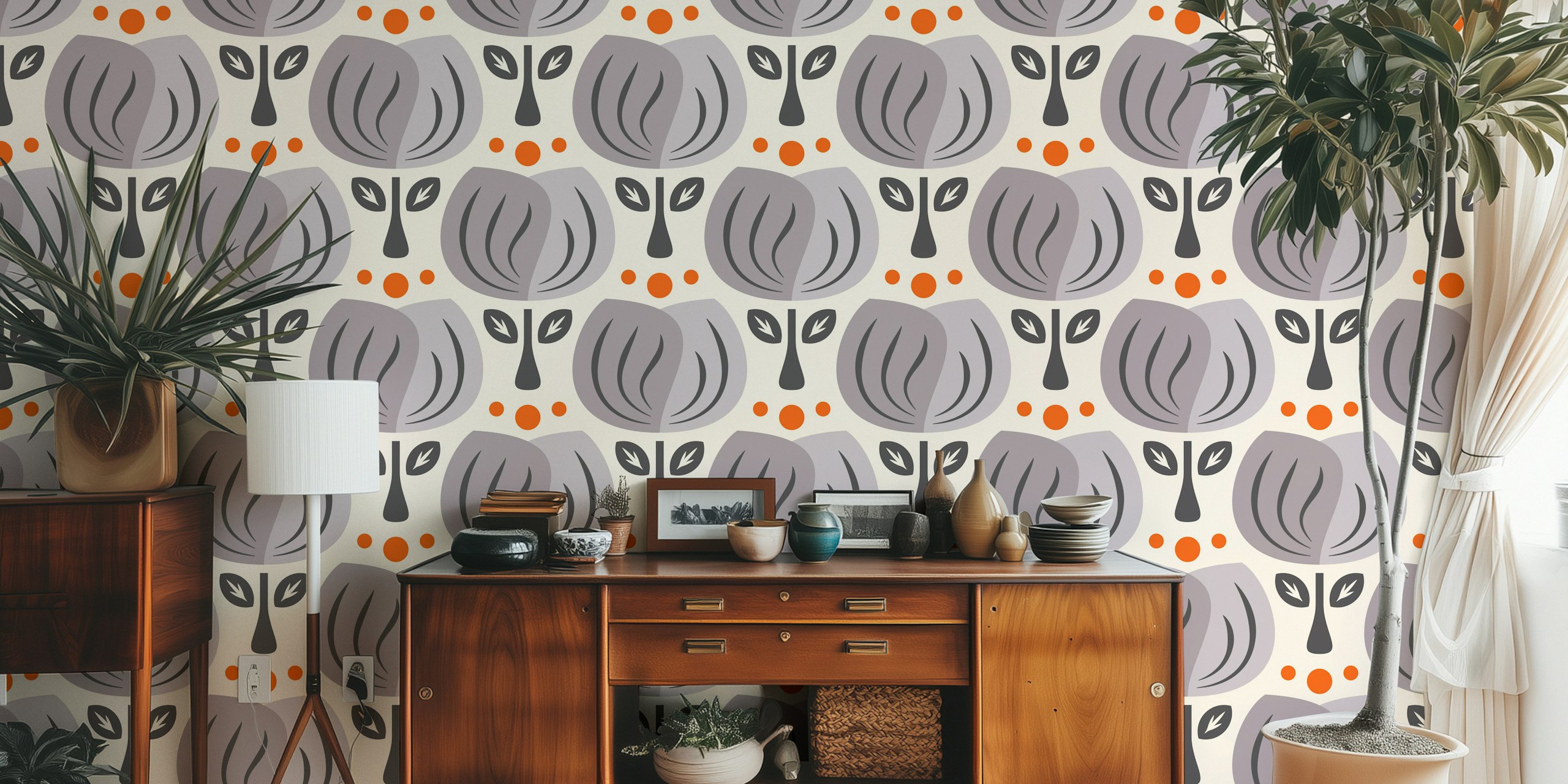 Retro tulip wallpaper design in a room