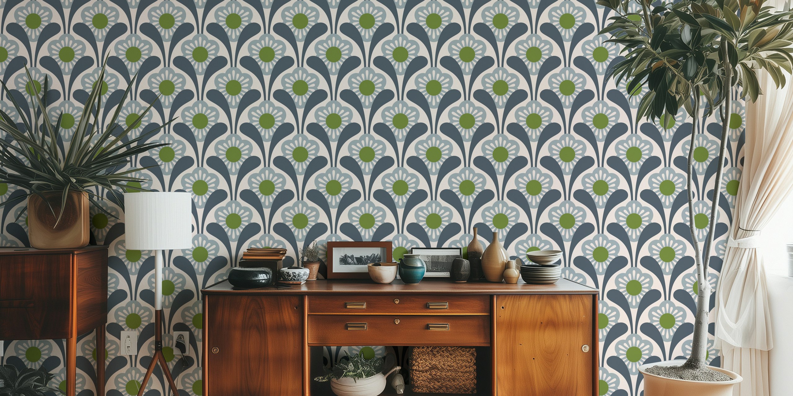 Mid-Century Flower Power wallpaper design in a room