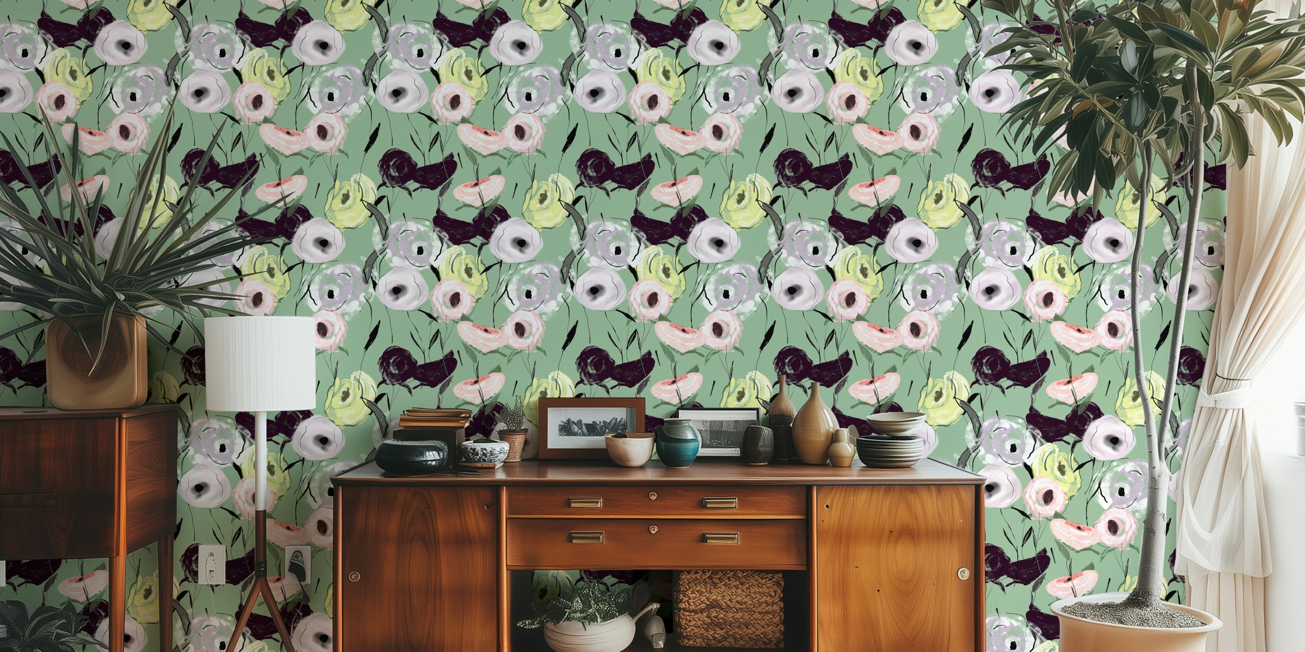 Abstract roses garden bouquets behang in een kamer