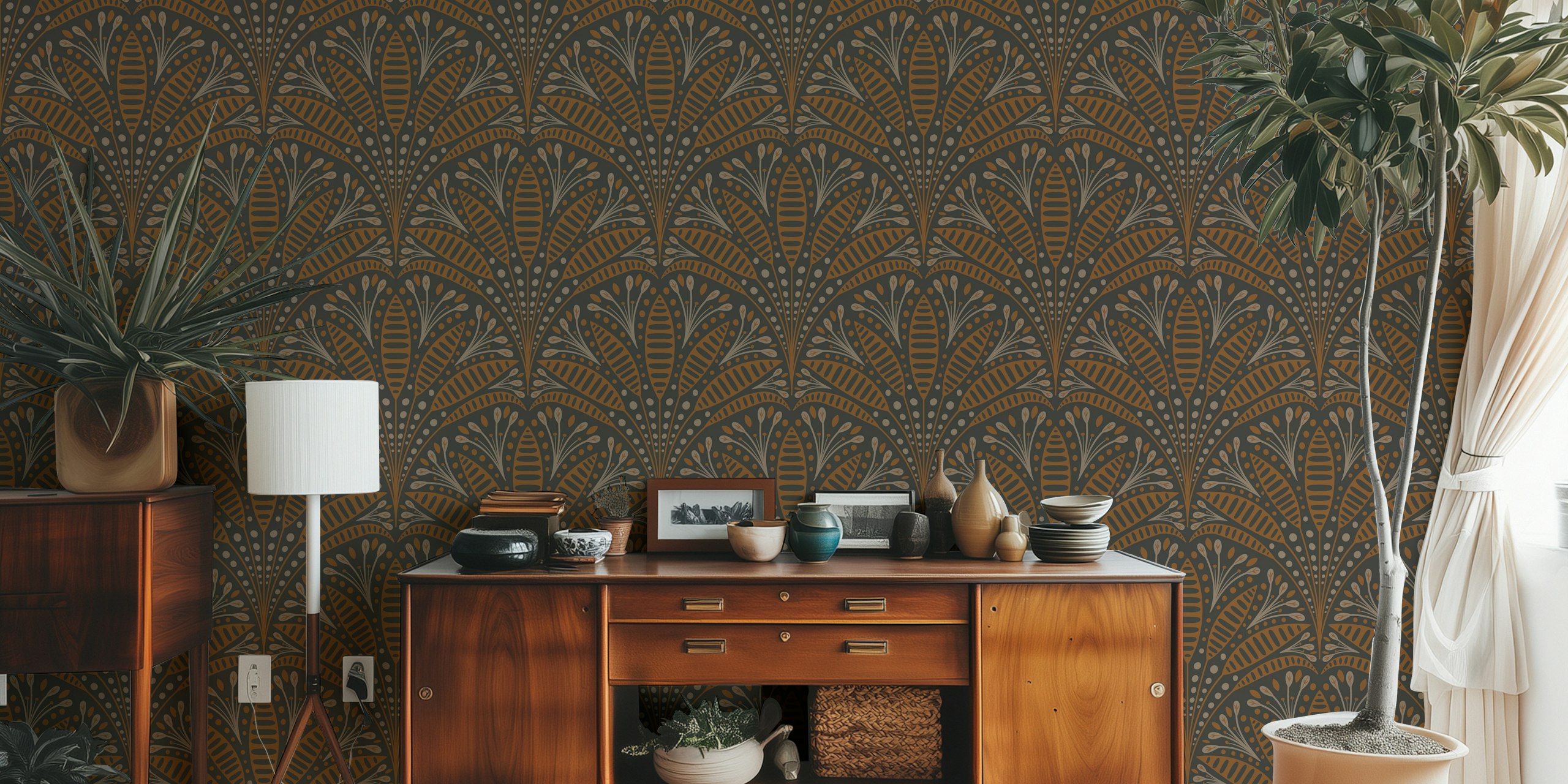 Dark Botanical Bliss wallpaper in a modern room